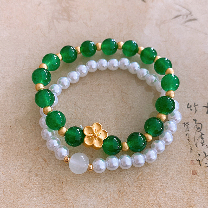 Green White Pearl Women Bracelet Set