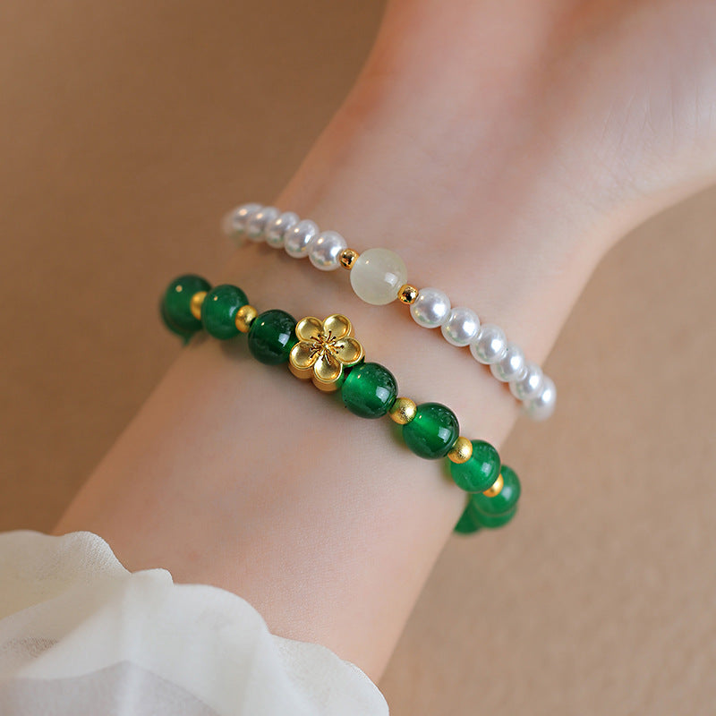 Green White Pearl Women Bracelet Set