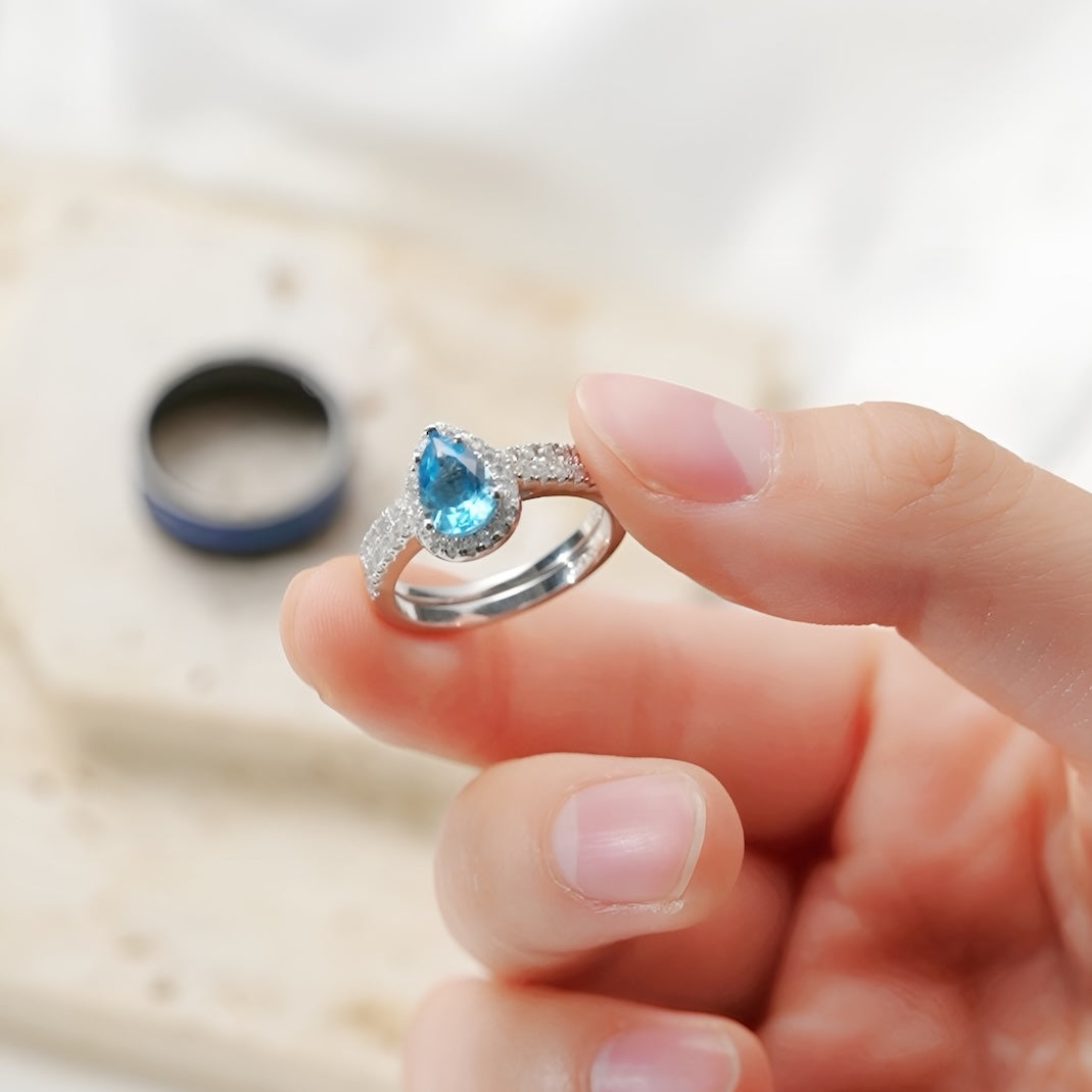 The Blunite - Swiss Blue Topaz Couple Ring Set