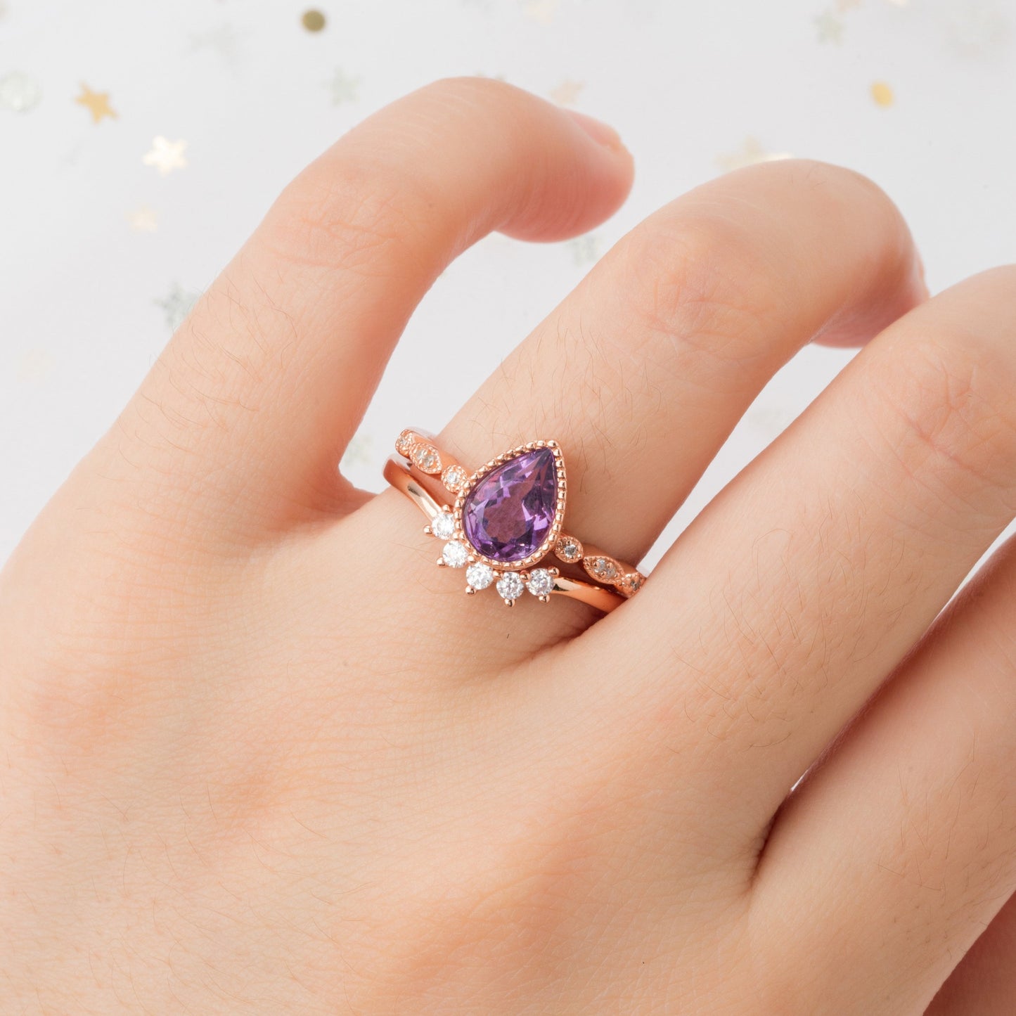 The Viora - Crushed Amethyst Gold Leaf Steel Ring for Men