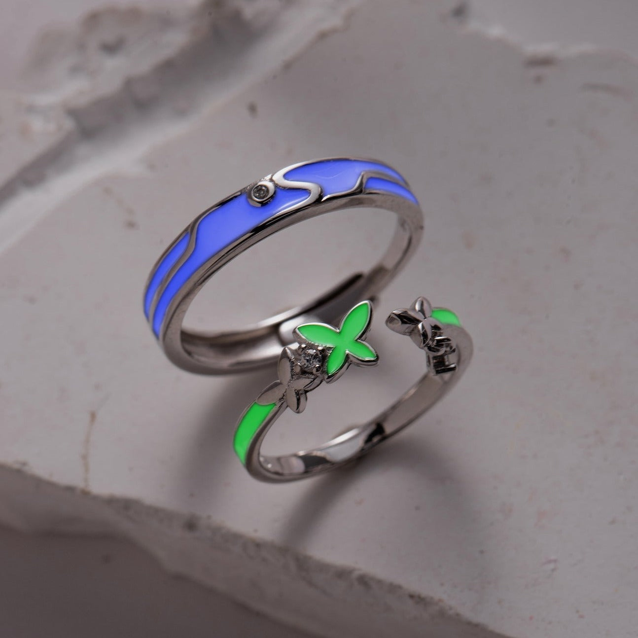 Butterfly Glowing Promise Rings for Couples Matching Rings