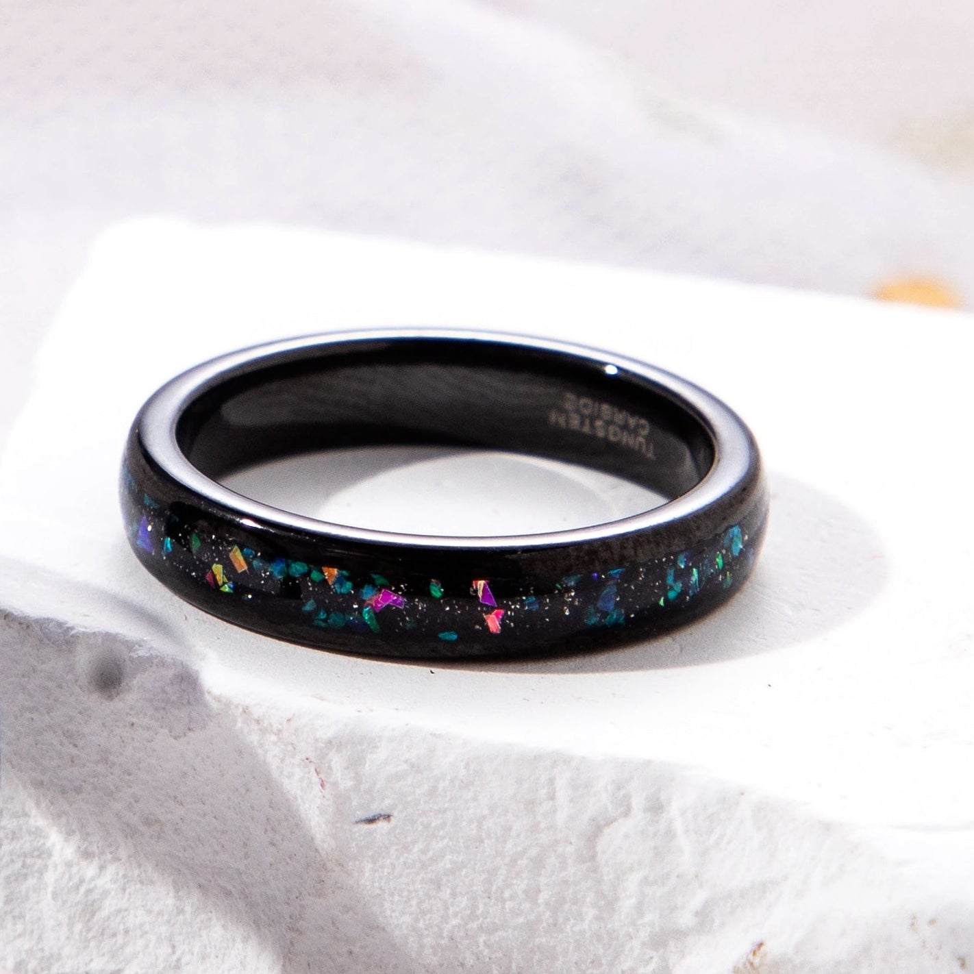 The Spectra - Galaxy Orion Nebula Sand Stone & Opal Tungsten Ring for Women