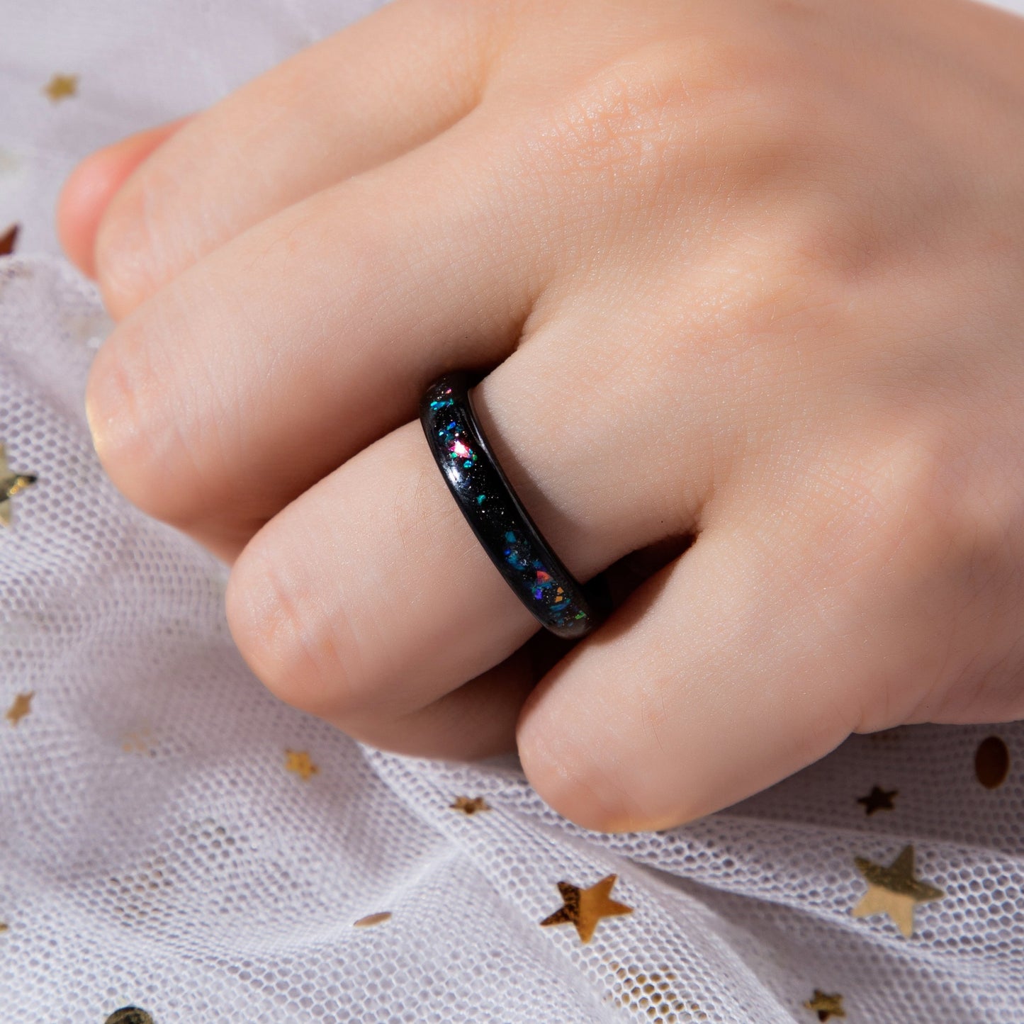 The Spectra - Galaxy Orion Nebula Sand Stone & Opal Tungsten Ring for Women