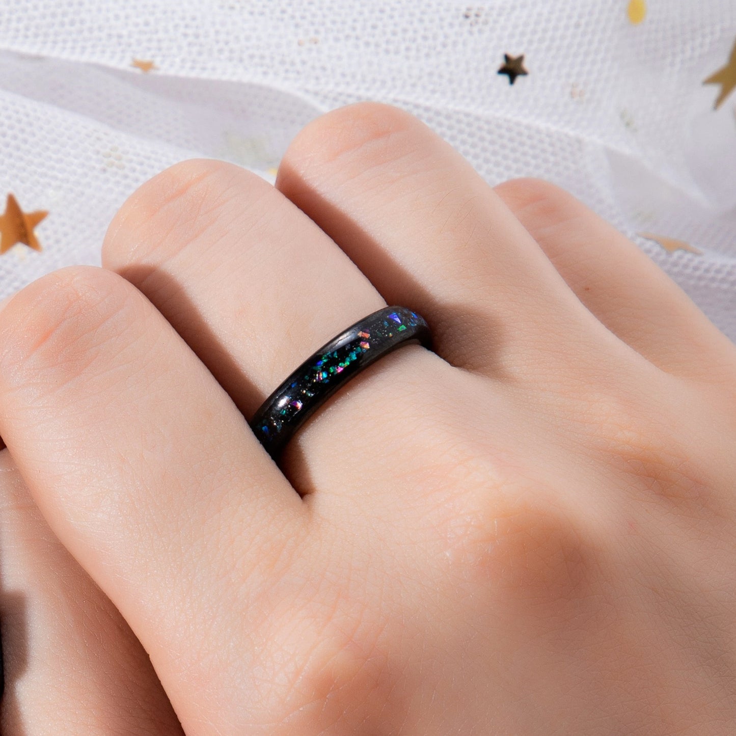 The Spectra - Galaxy Orion Nebula Sand Stone & Opal Tungsten Ring for Women