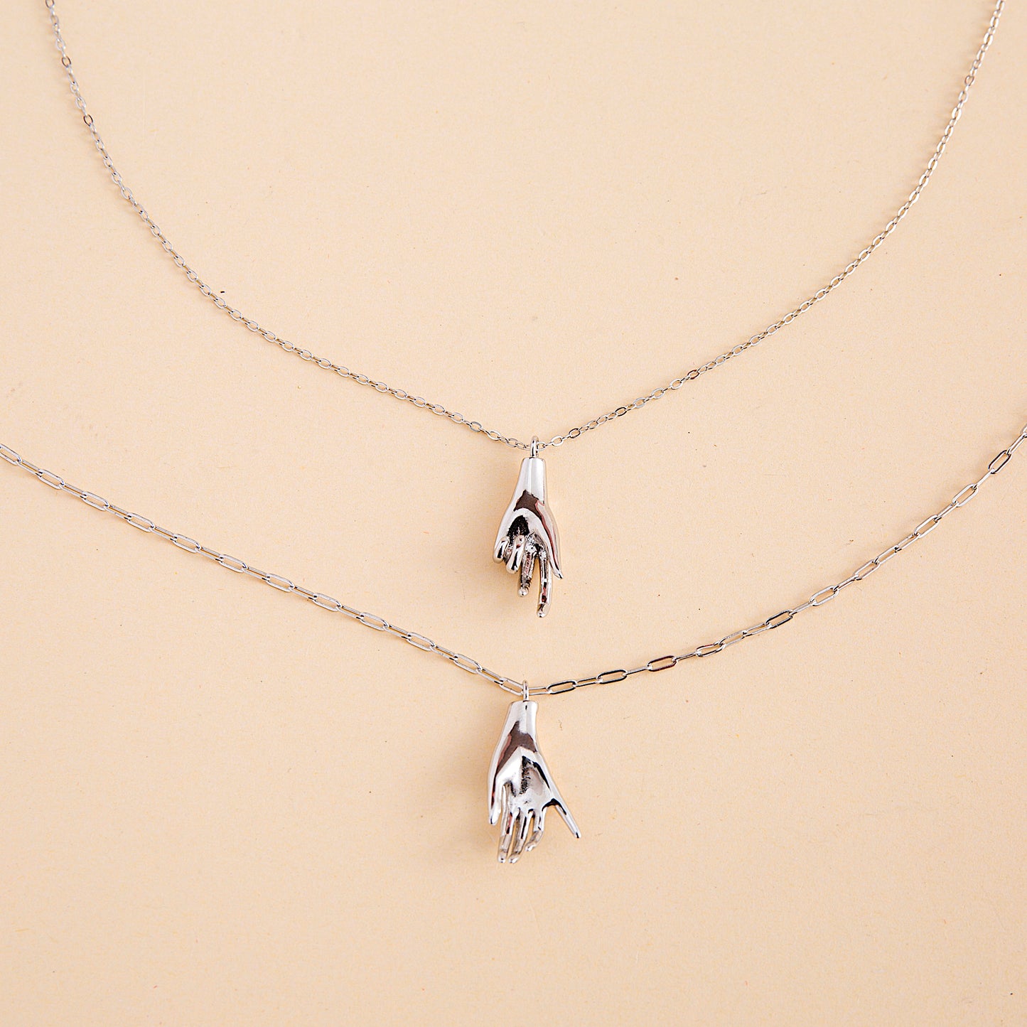Romantic Holding Hands 925 Silver Couple Necklaces
