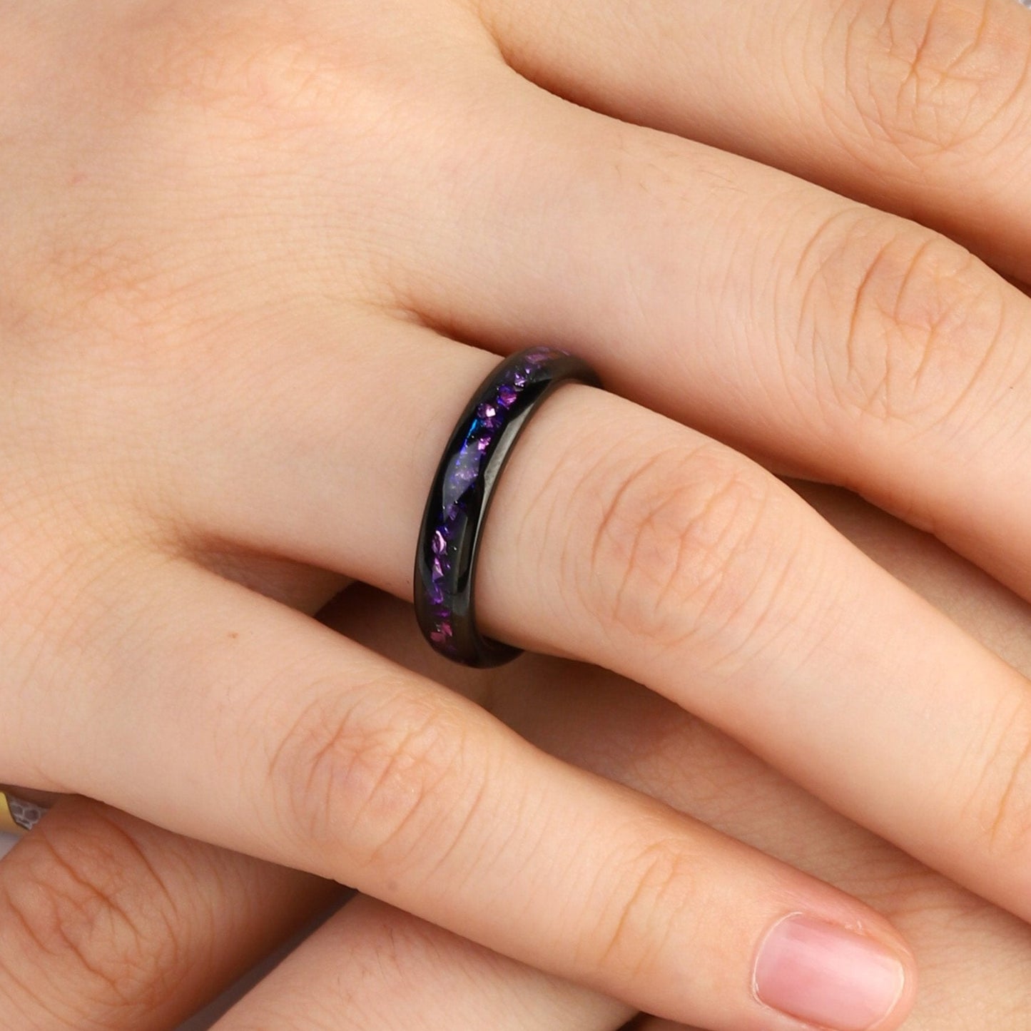 Crushed Amethyst Galaxy Tungsten Ring for Men