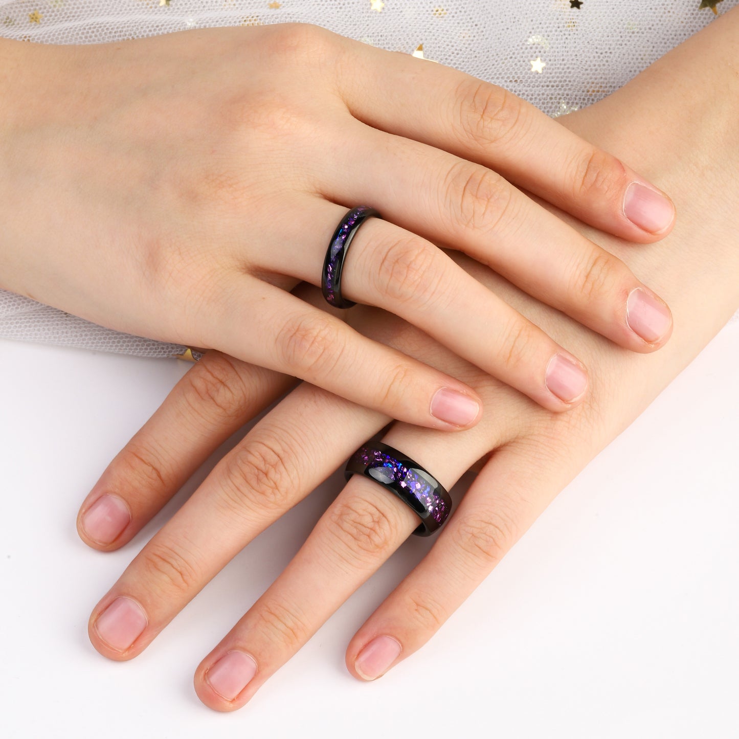 The Amaral - Crushed Amethyst Galaxy Couple Ring Set