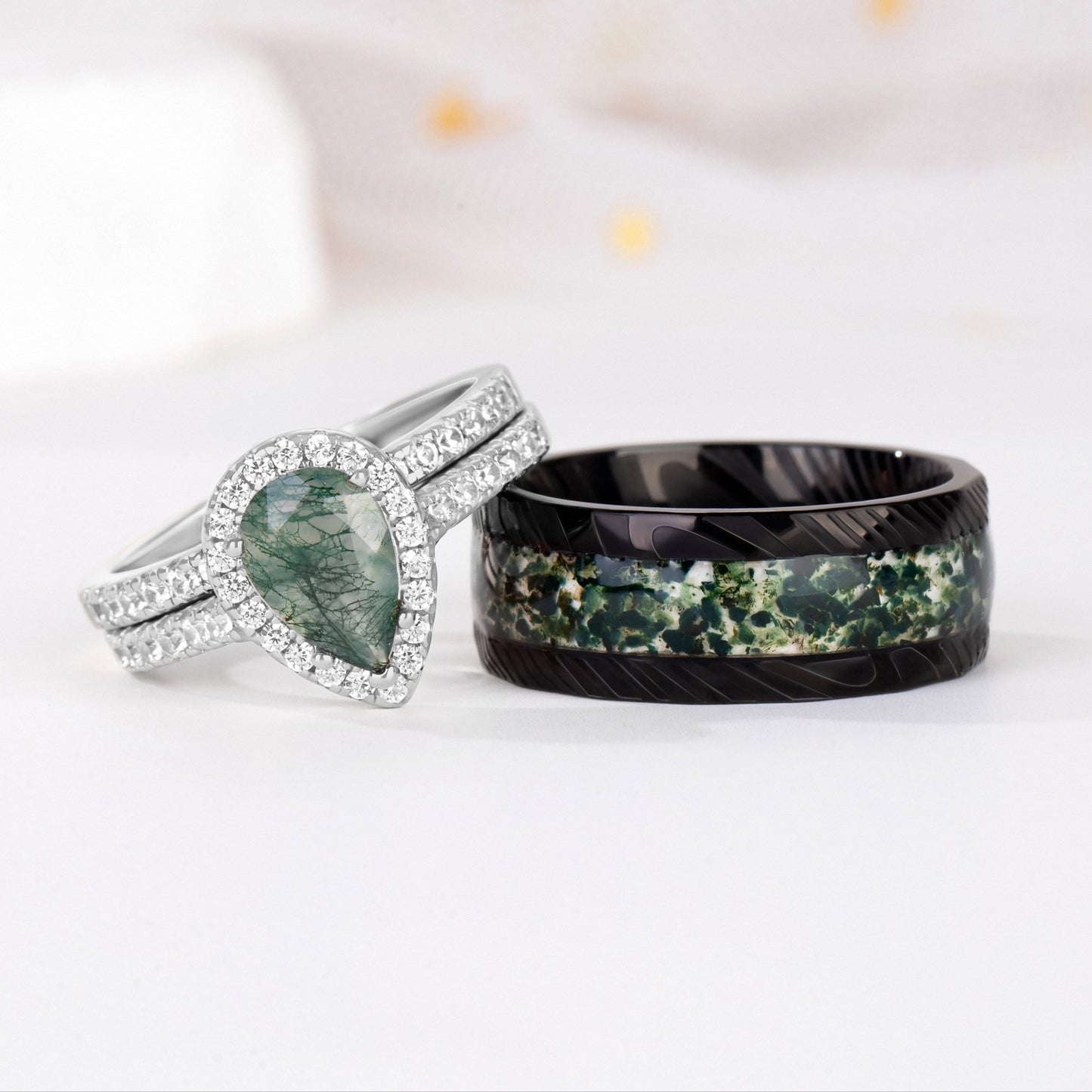 The Evermoss - Natural Moss Agate Couple Rings