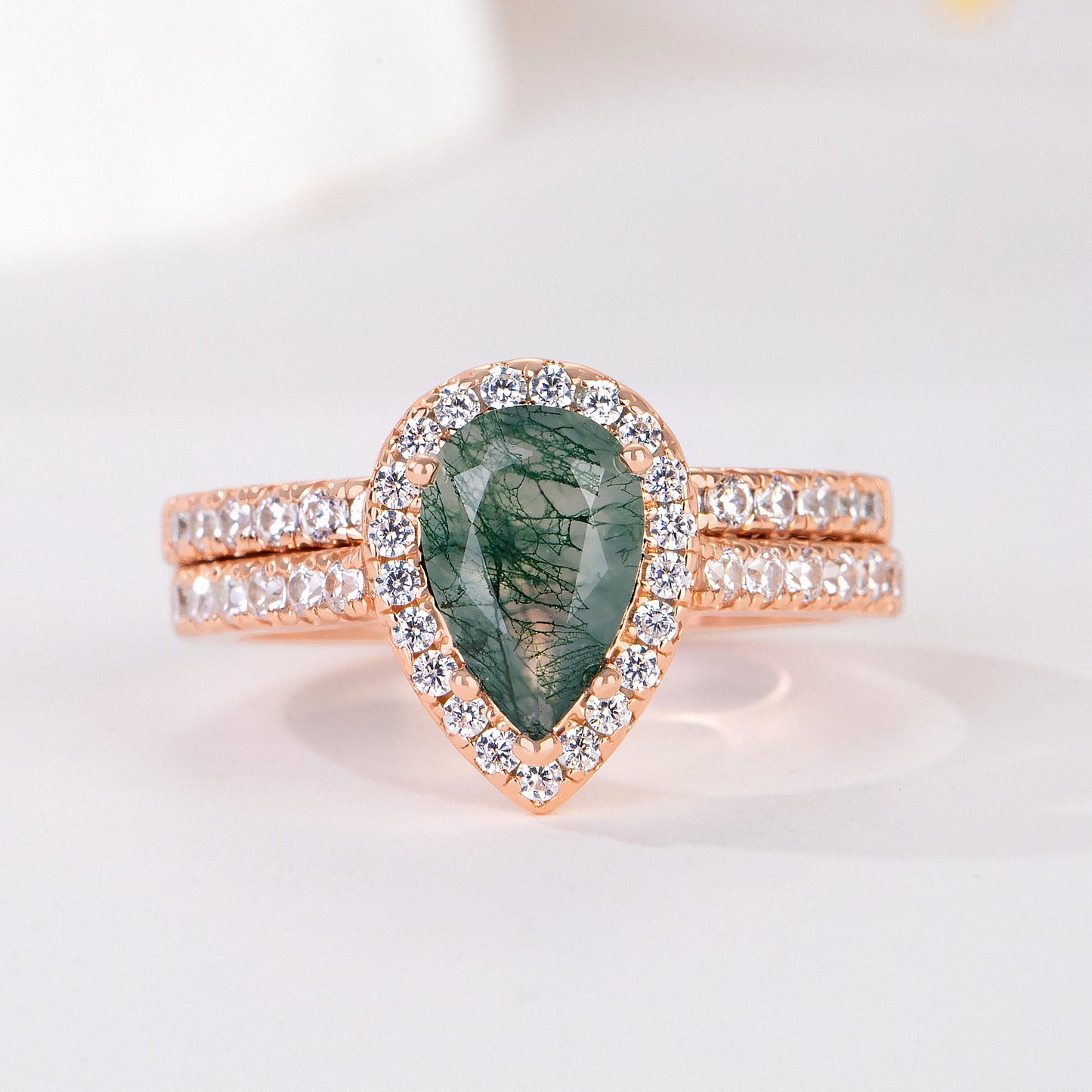 The Evermoss - Natural Moss Agate Couple Rings Rosegold Vermeil