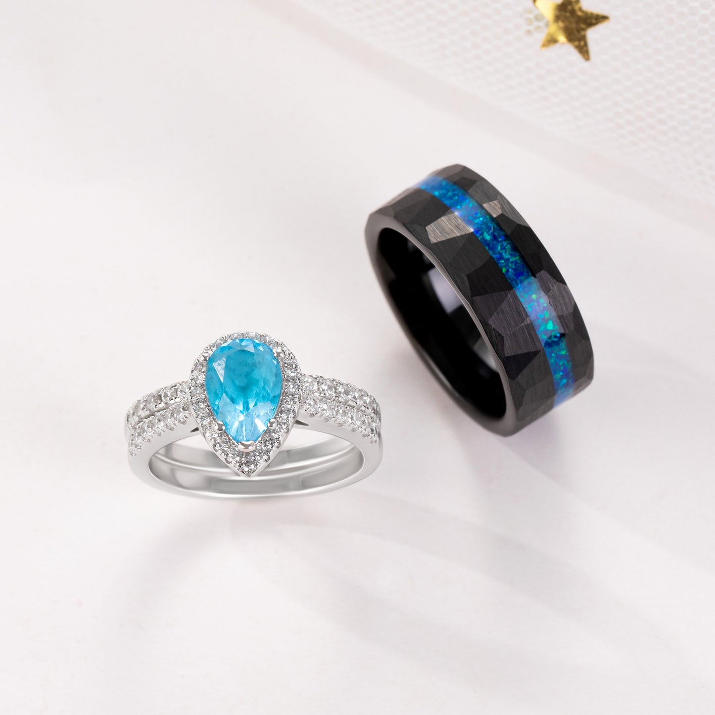 The Blunite - Swiss Blue Topaz Couple Ring Set