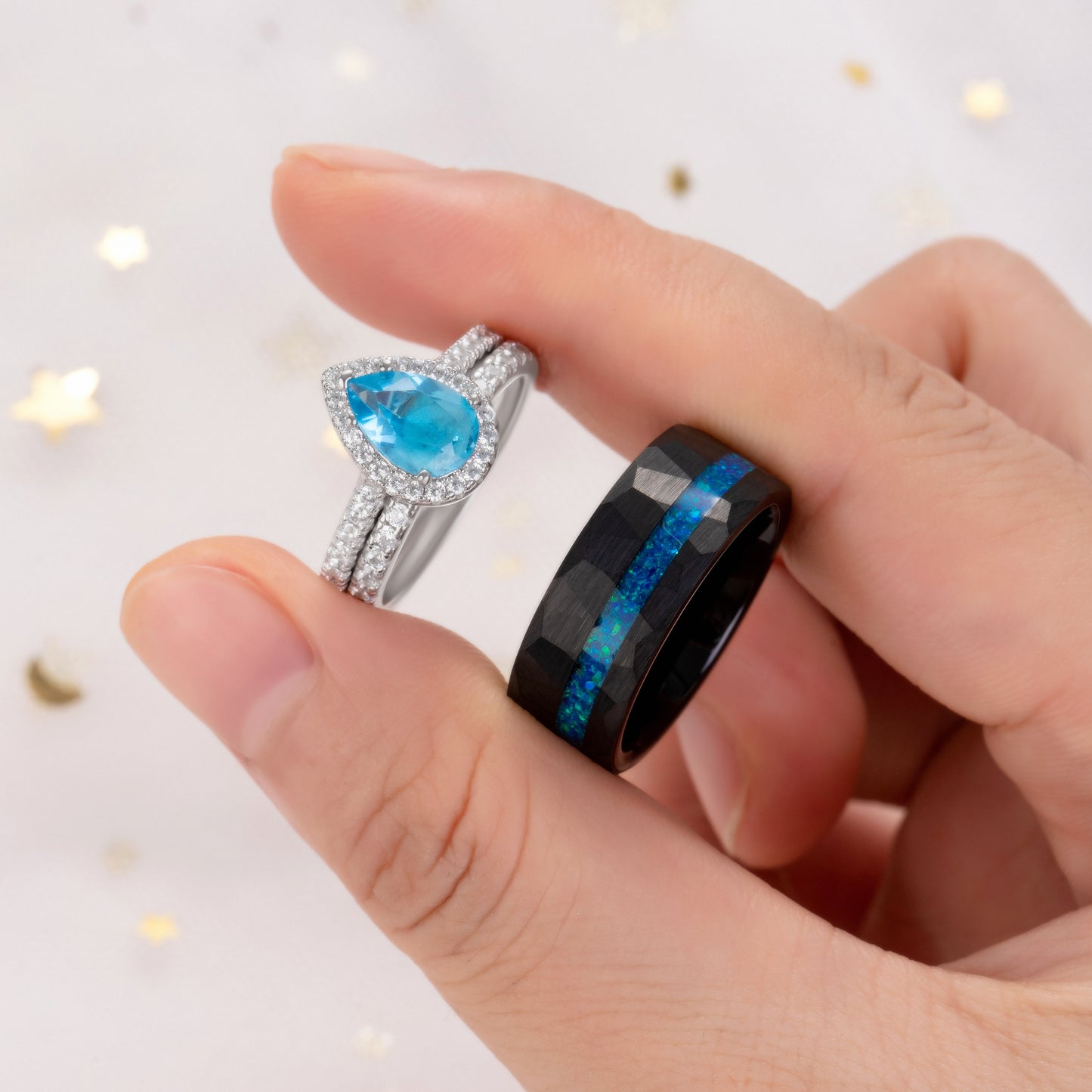 The Blunite - Swiss Blue Topaz Couple Ring Set