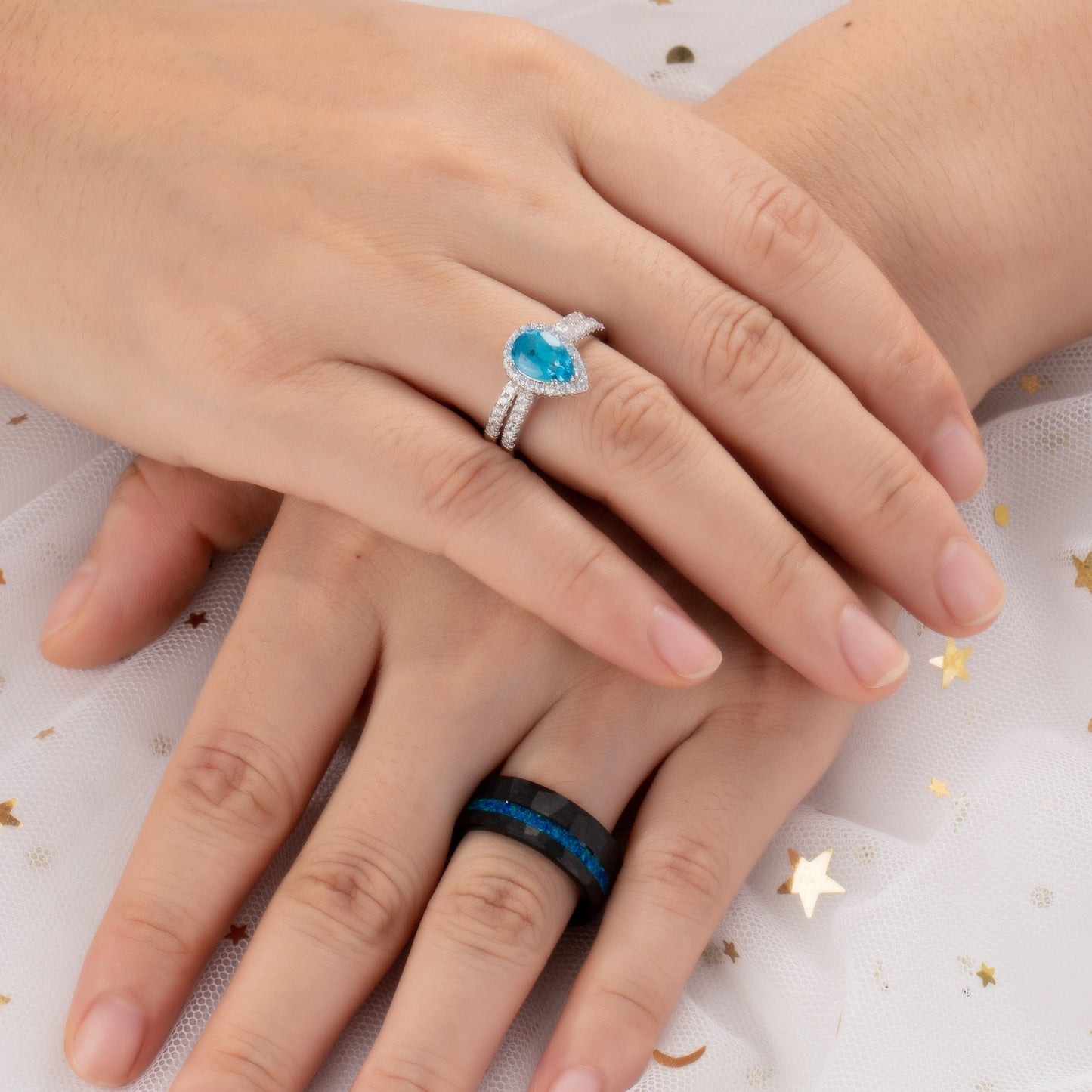 The Blunite - Swiss Blue Topaz Couple Ring Set