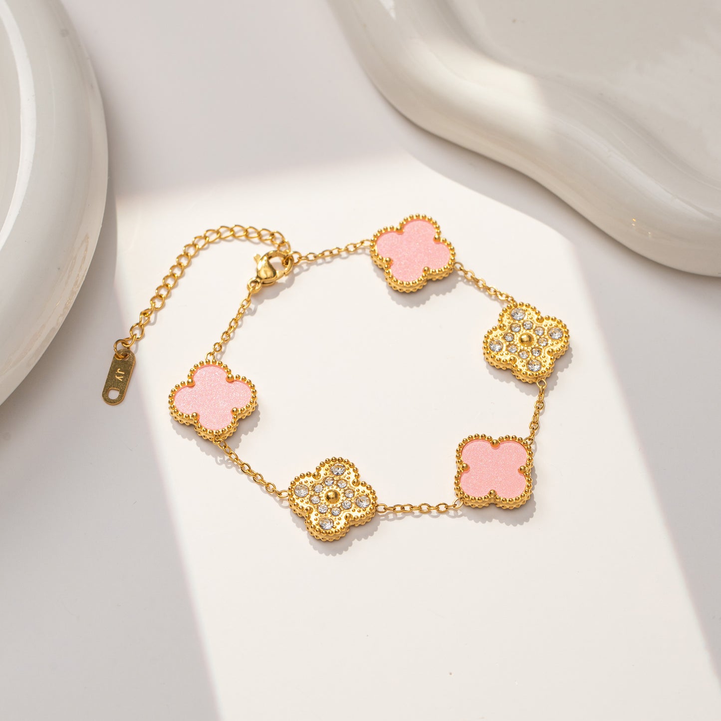 Good Luck Four-Leaves Clover Bracelet with Simulated Diamonds