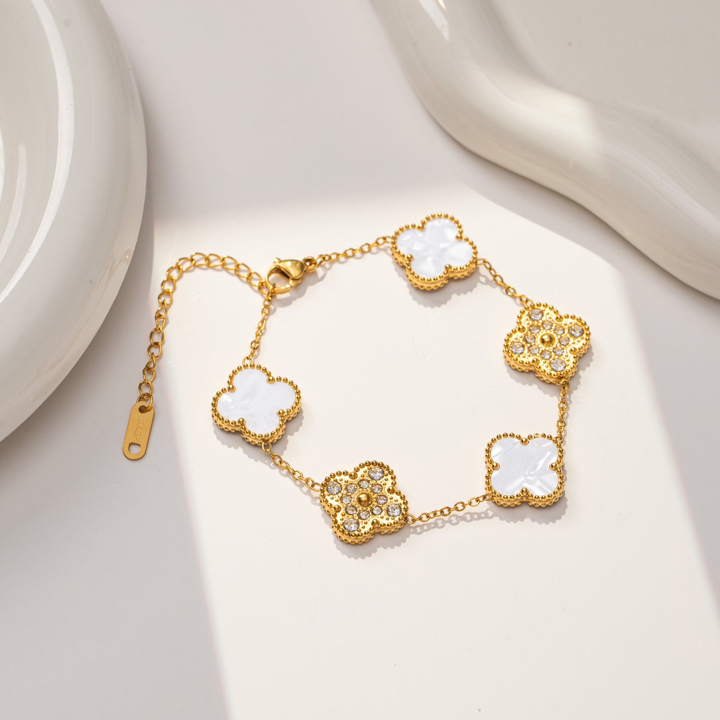 Good Luck Four-Leaves Clover Bracelet with Simulated Diamonds
