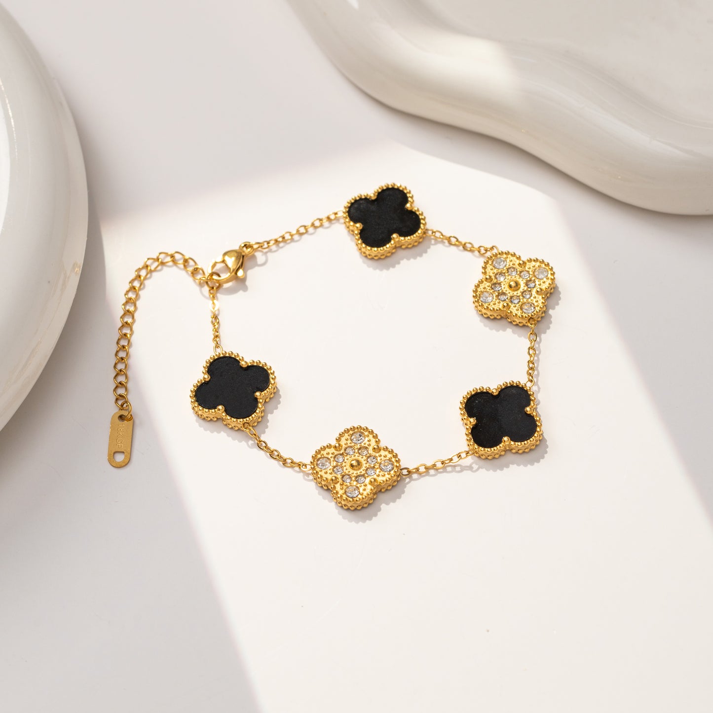 Good Luck Four-Leaves Clover Bracelet with Simulated Diamonds