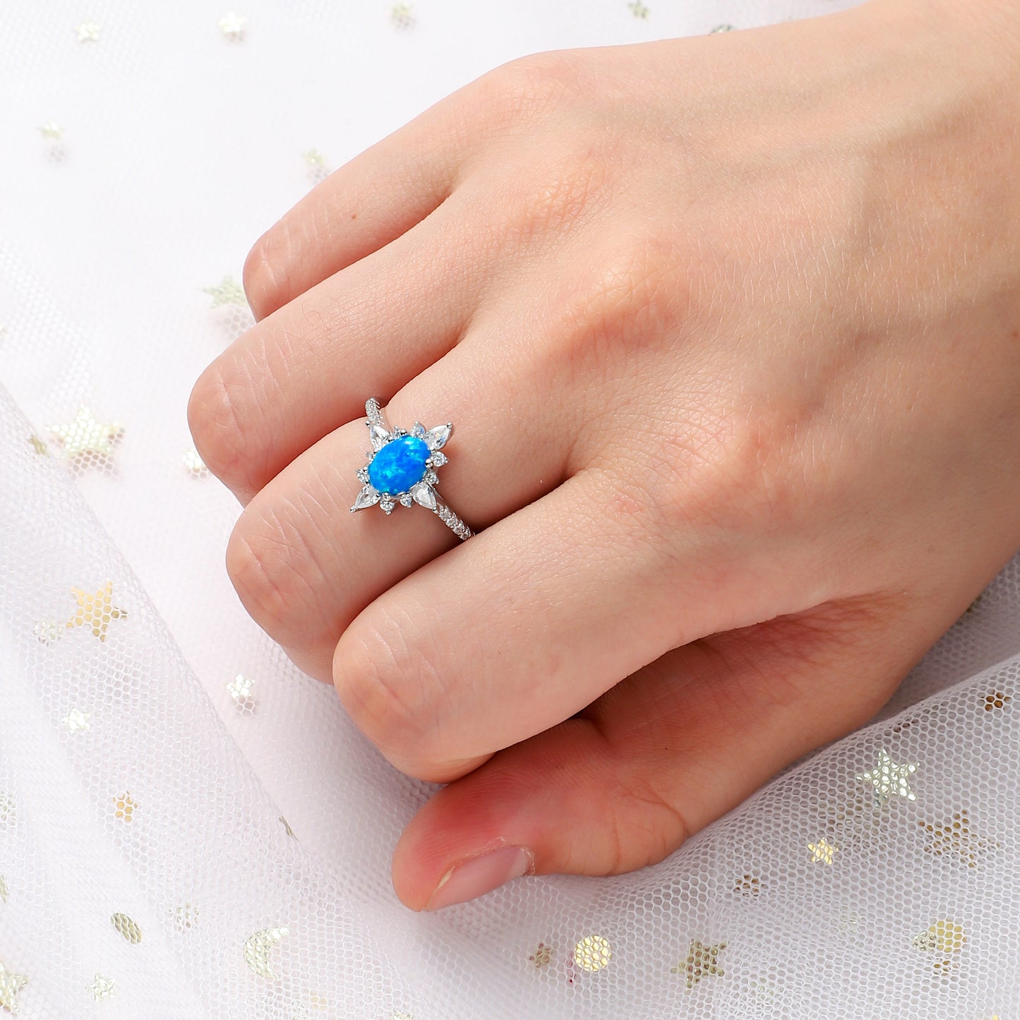 The Nerida - Blue Fire Opal & Meteorite Couple Ring Set