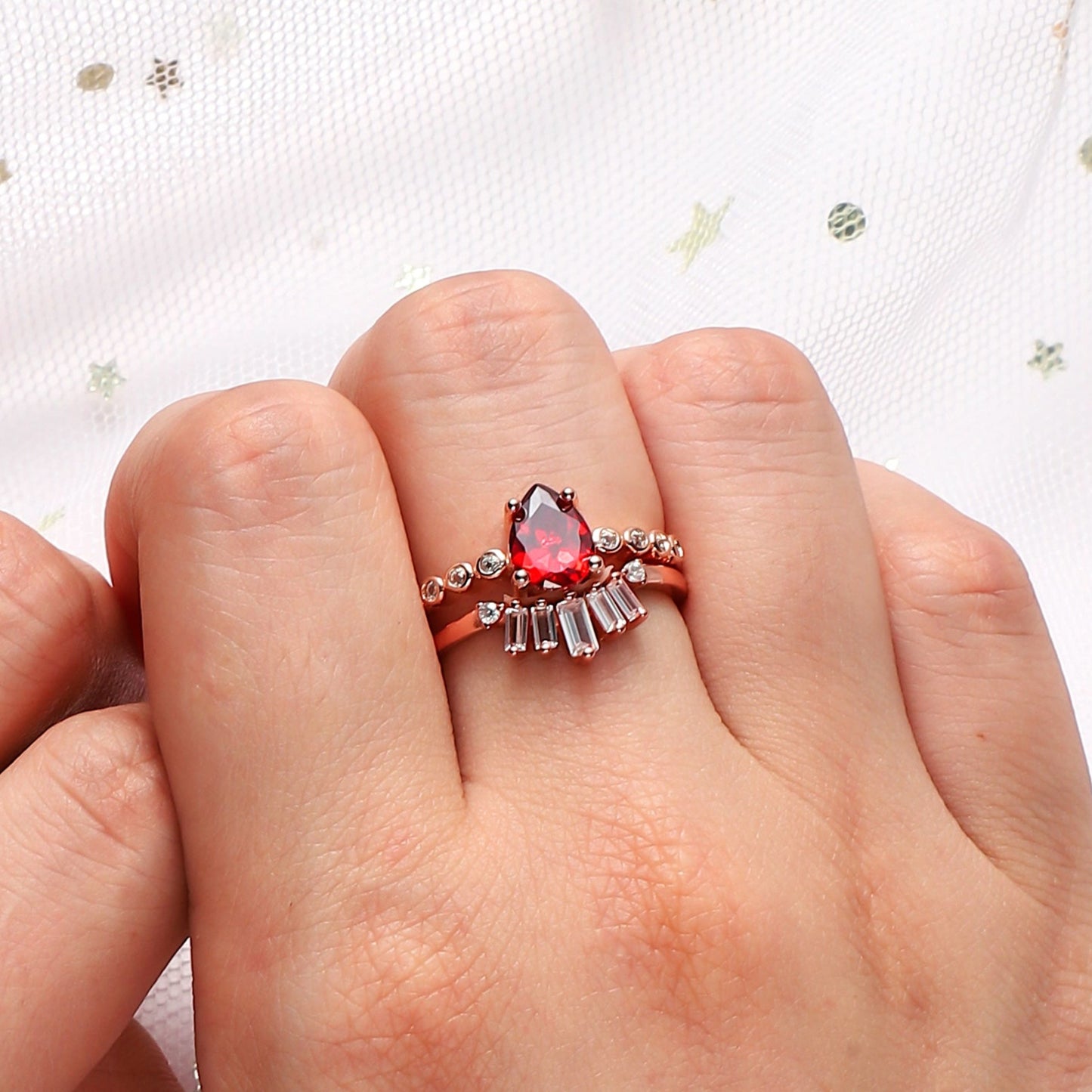 The Aurelia - Red Garnet Rose Gold Vermeil Ring for Her