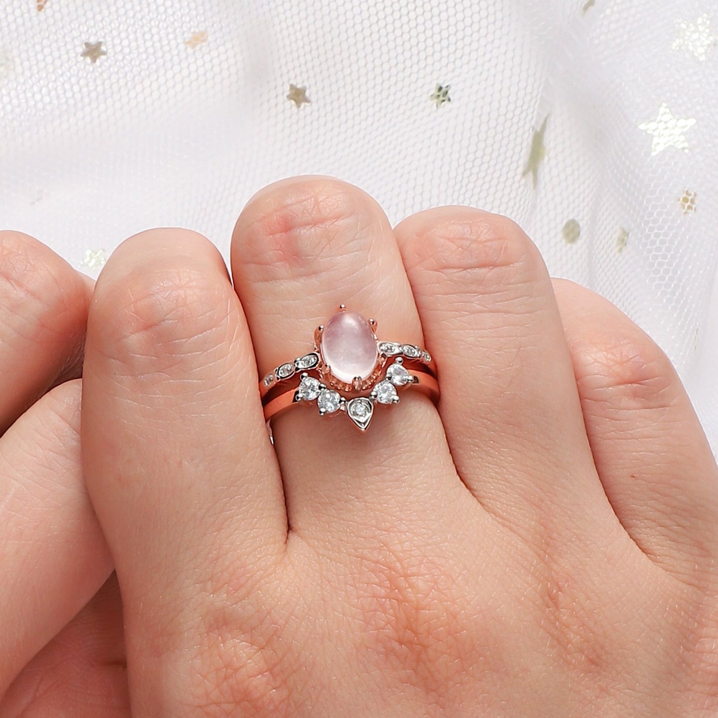 The Lunara - Natural Moonstone Rose Gold Vermeil Ring for Her