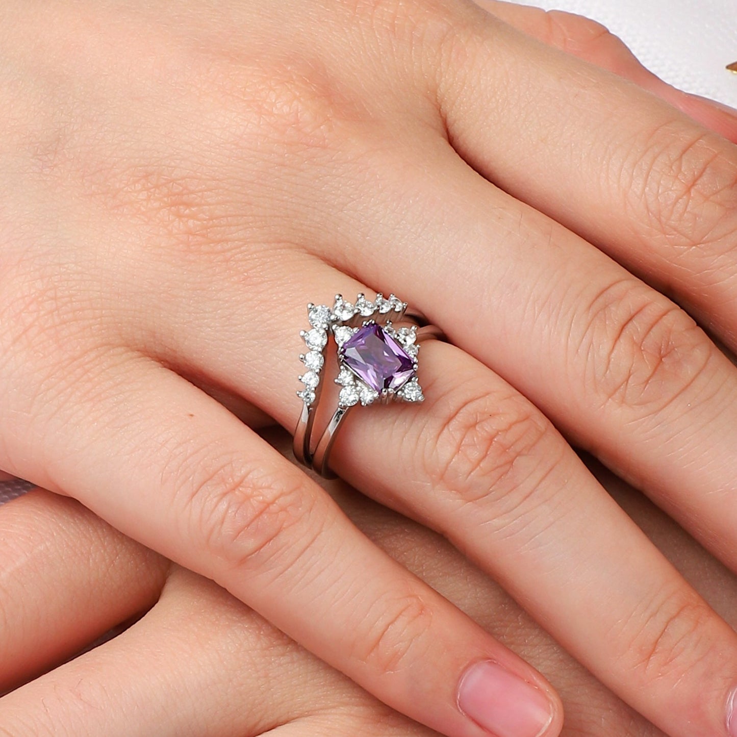 The Amara - Emerald Cut Amethyst Sterling Silver Ring for Her