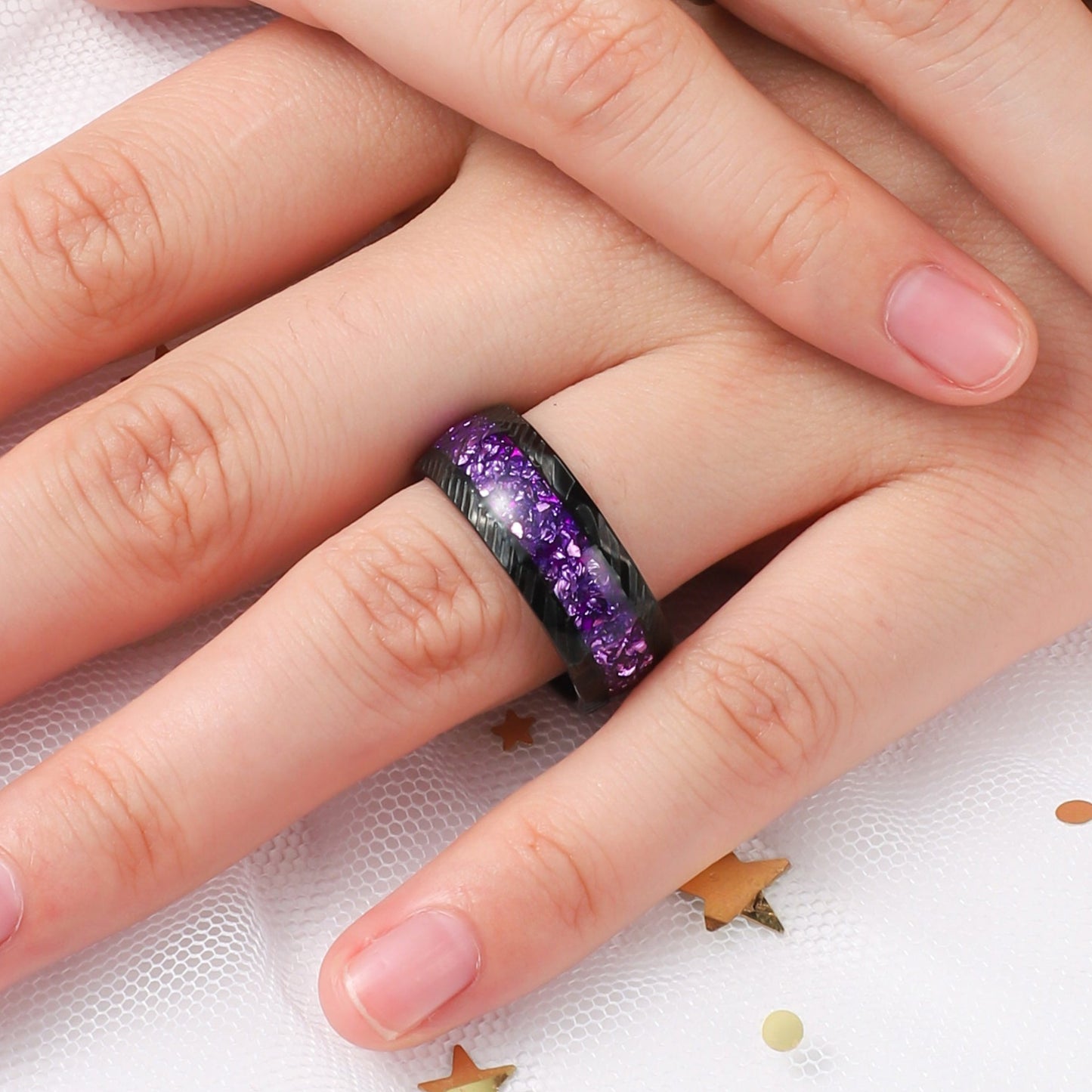 Crushed  Amethyst Birthstone Ring for Men