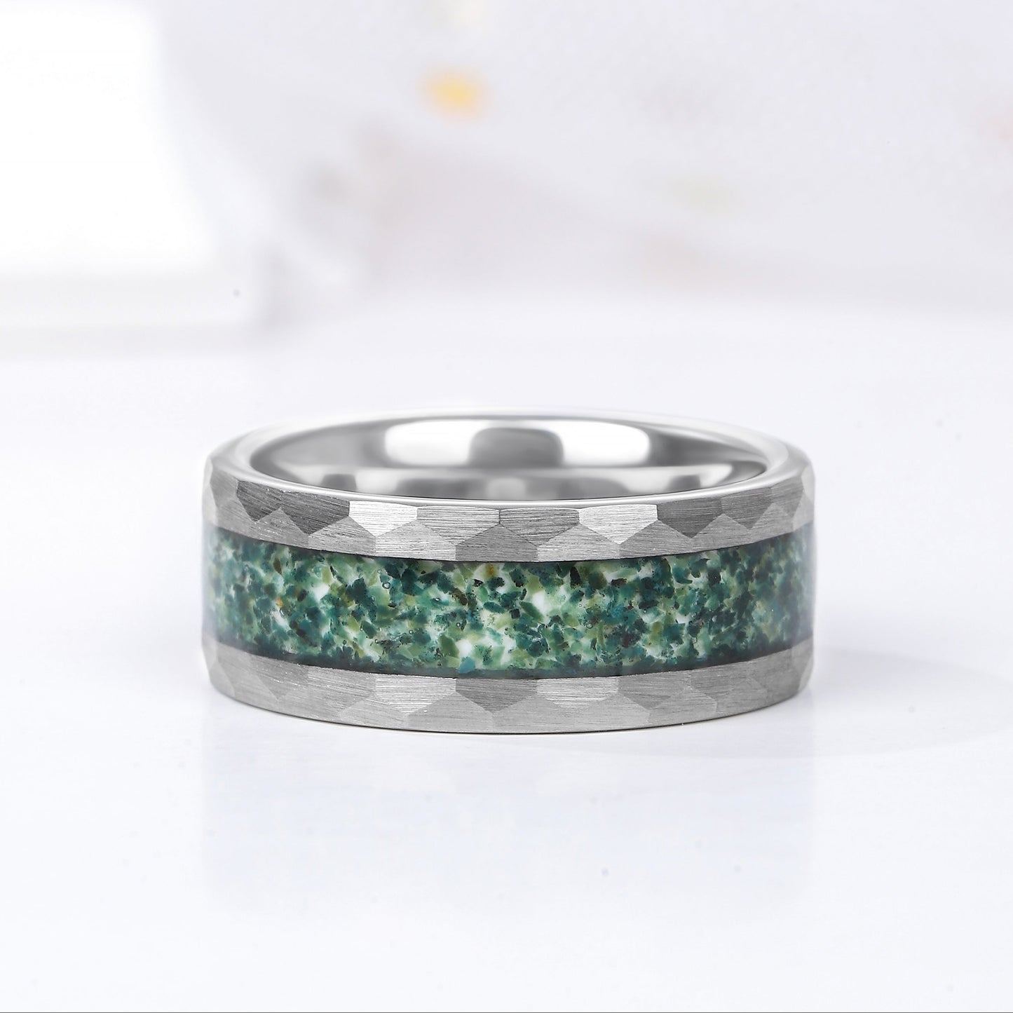 The Virelle - Natural Moss Agate Couple Ring Set