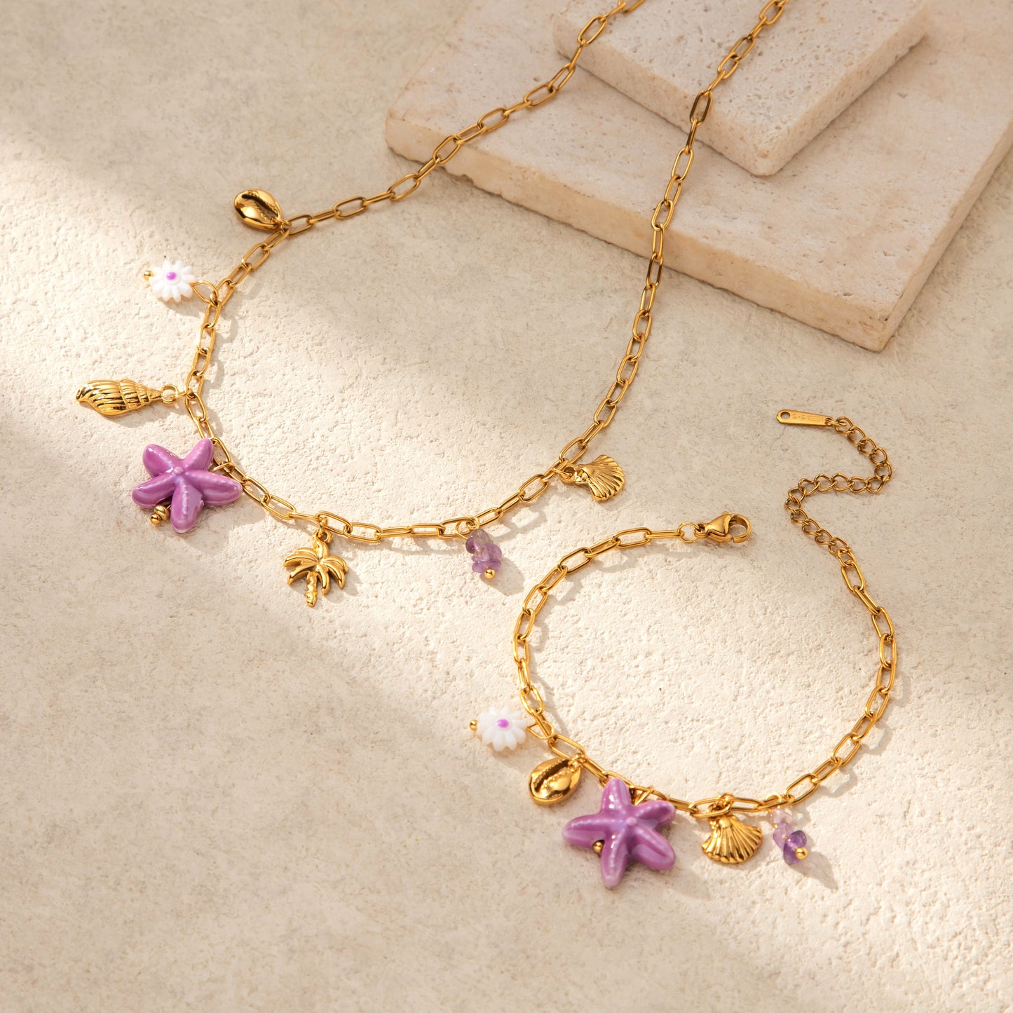 Starfish-Shells Boho Necklace-Bracelet Set