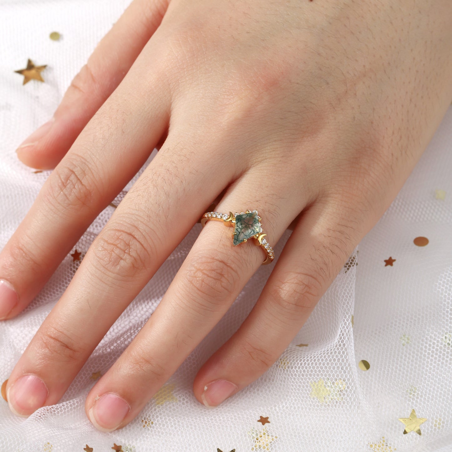 The Solora - Natural Moss Agate Ring Set