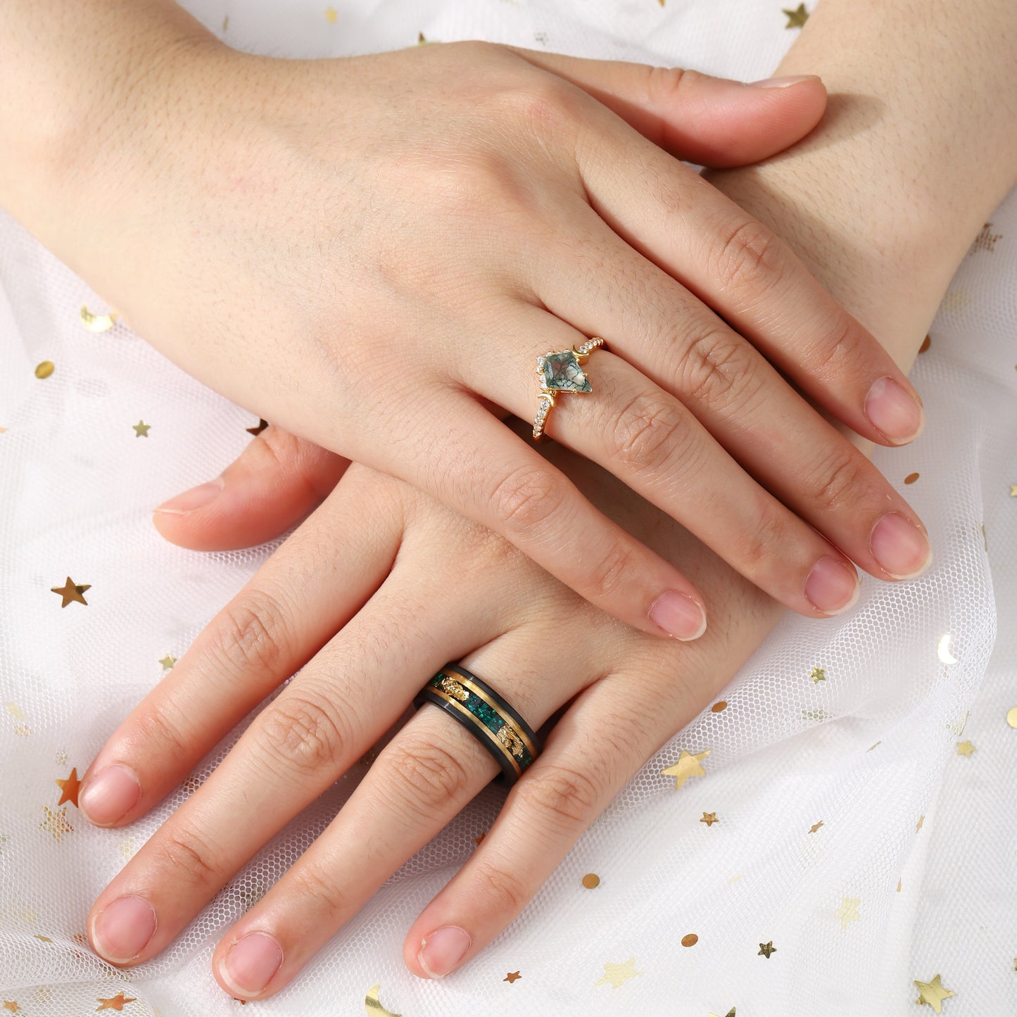 The Solora - Natural Moss Agate Ring Set