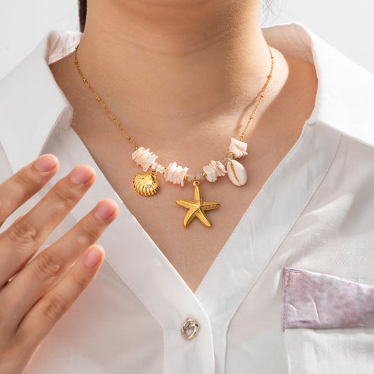 Shell Starfish Pendant Beach Necklace