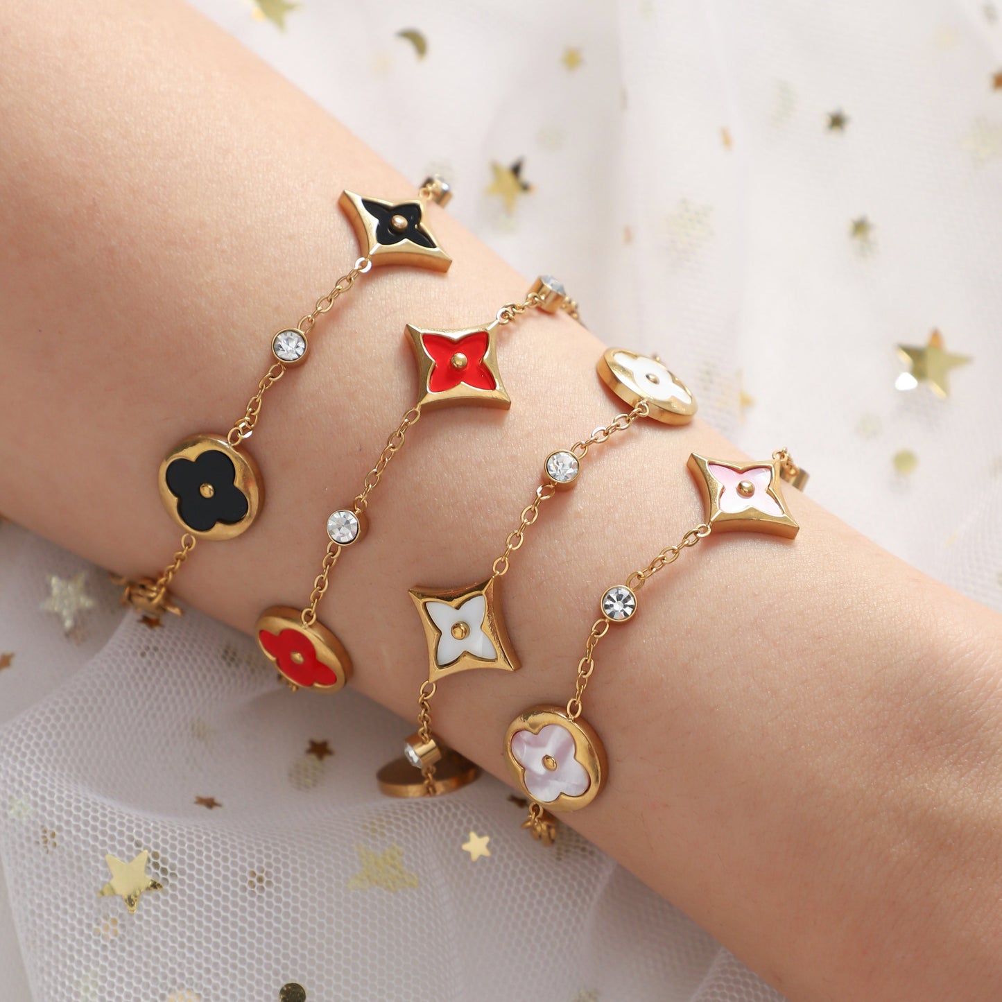 Good Luck Clover & Stars Bracelet