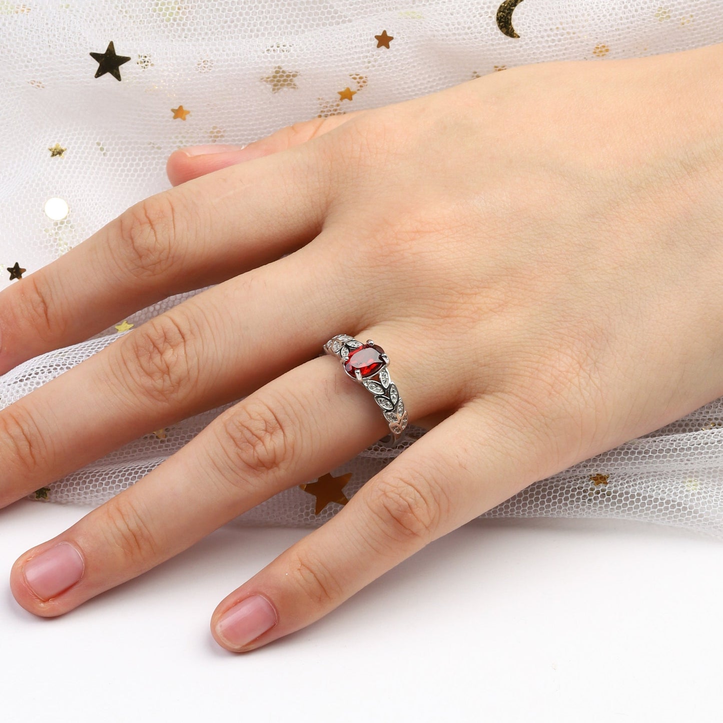 The Ember - Natural Garnet 925 Silver / Tungsten Couple Ring Set