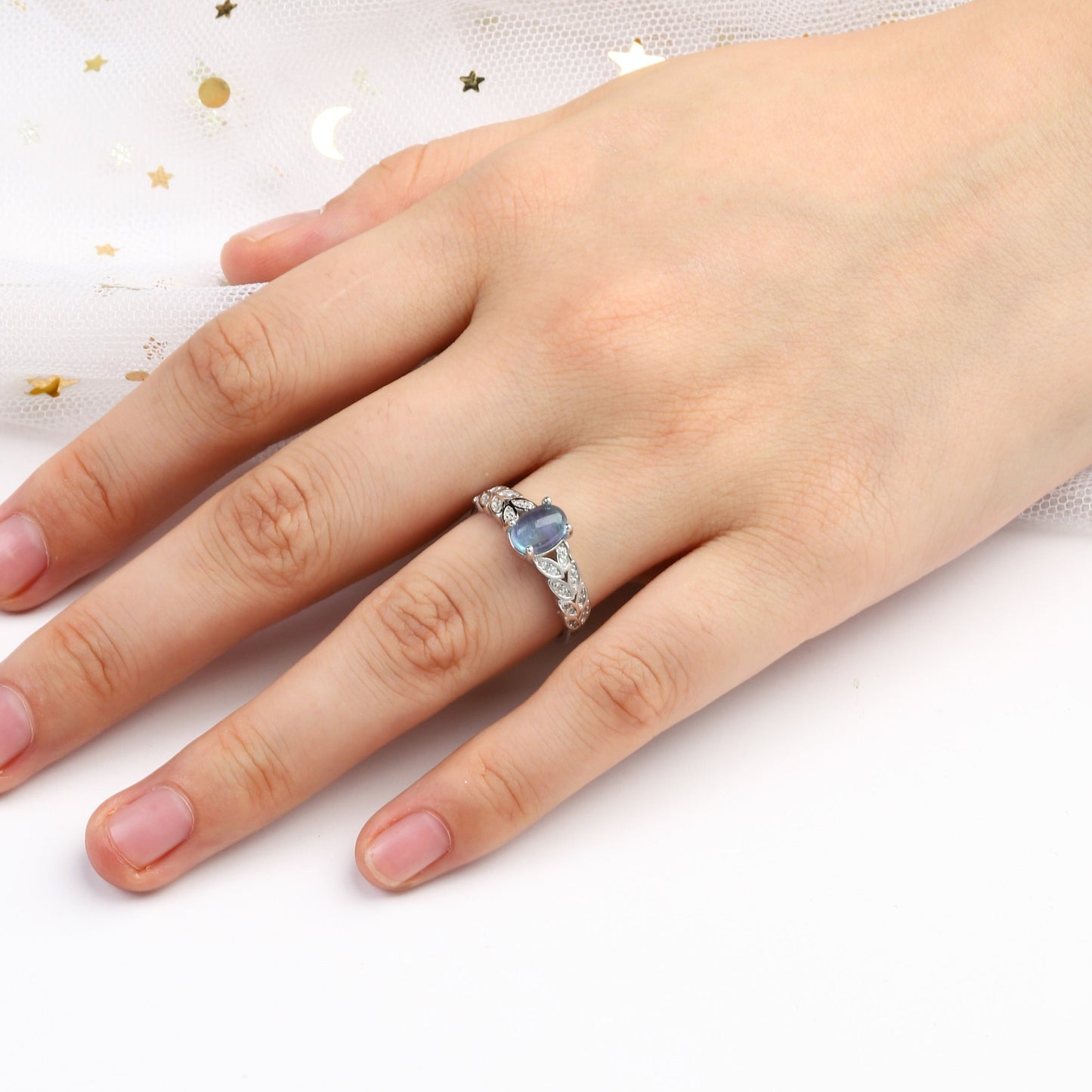 The Aqualis - Aquamarine & Crushed Opal Couple Ring Set