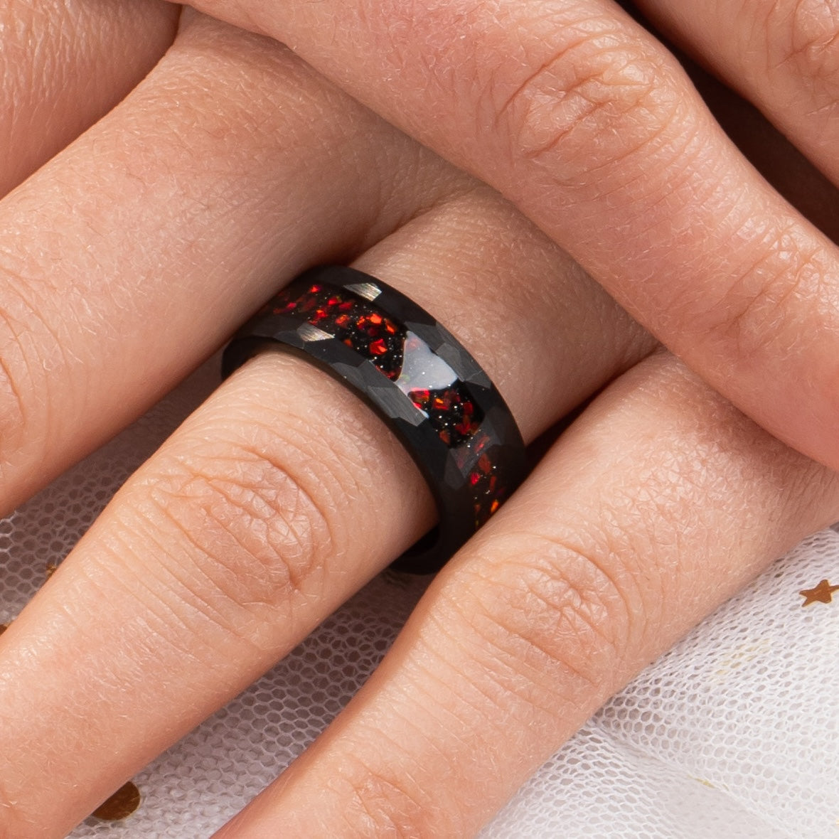 Crushed Garnet Tungsten Men Ring