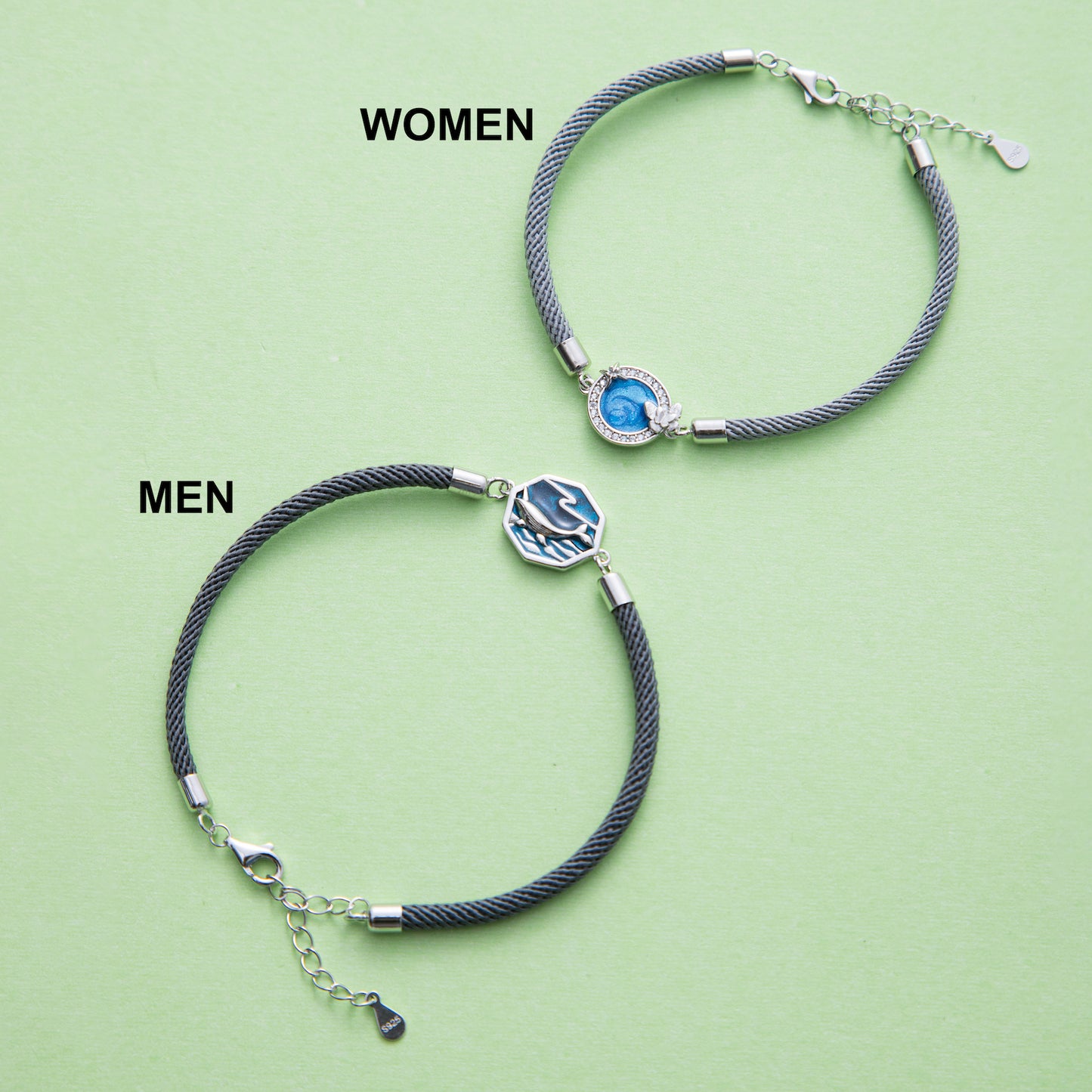 Waves & Sky Silver Matching Bracelets