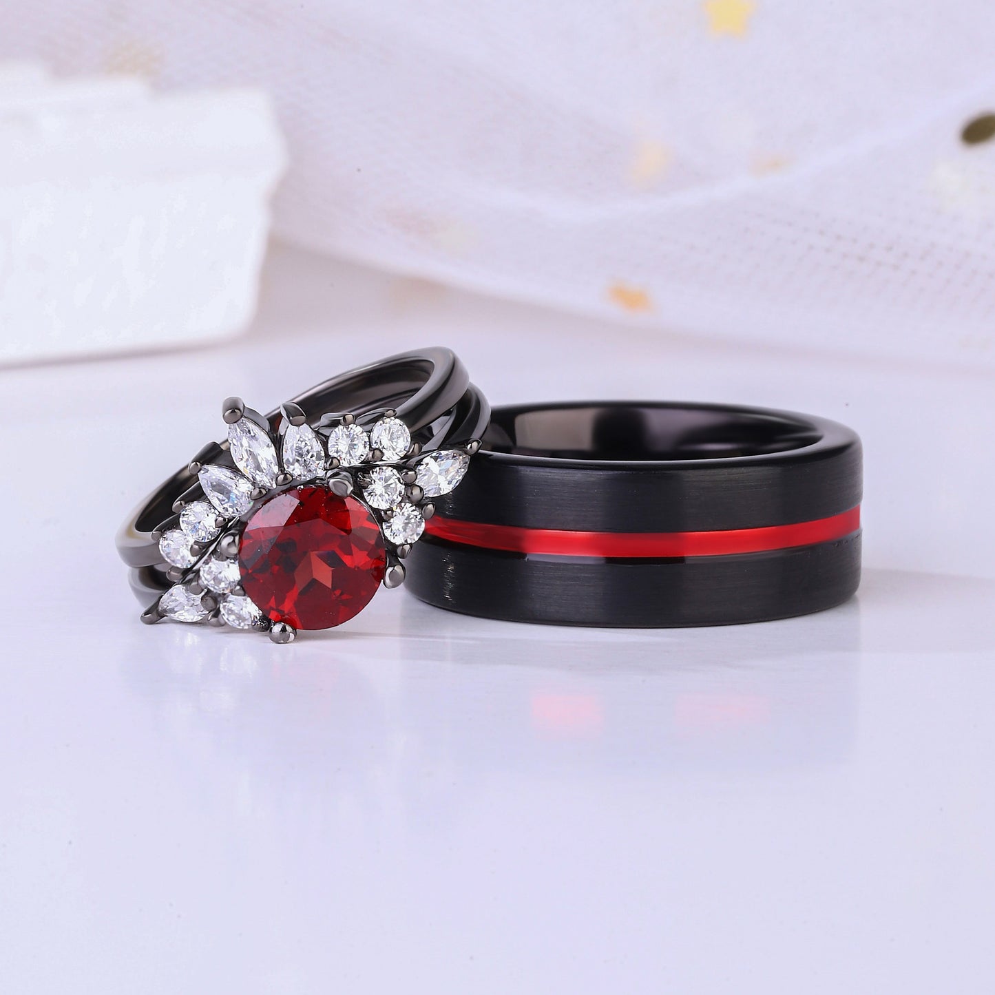 The Garnity - Garnet Ring Set for Couples