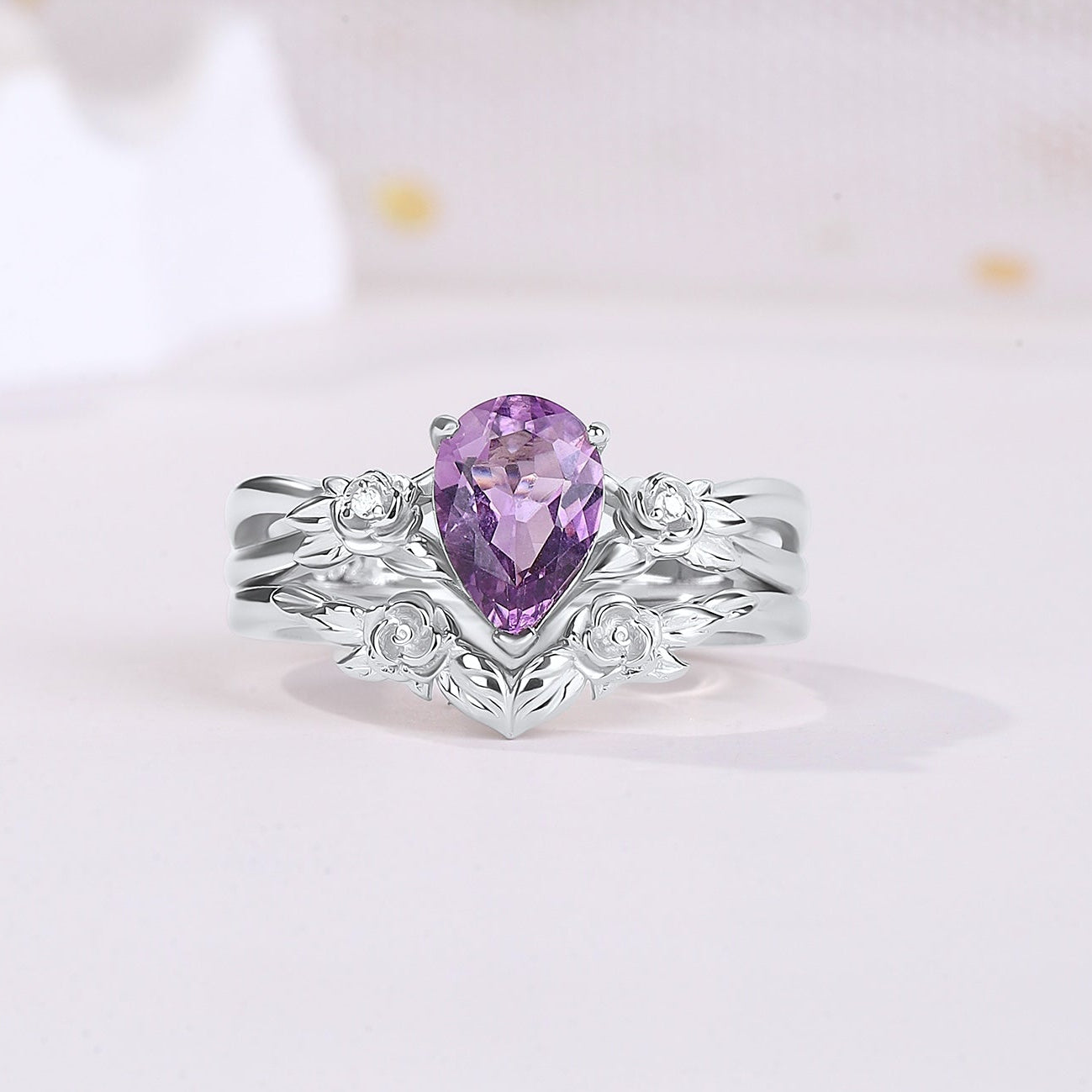 The Lavelle - Natural Amethyst Couple Rings