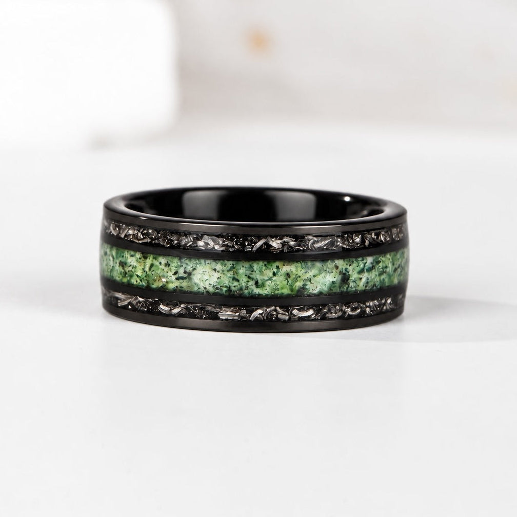 Natural Moss Agate Tungsten Ring
