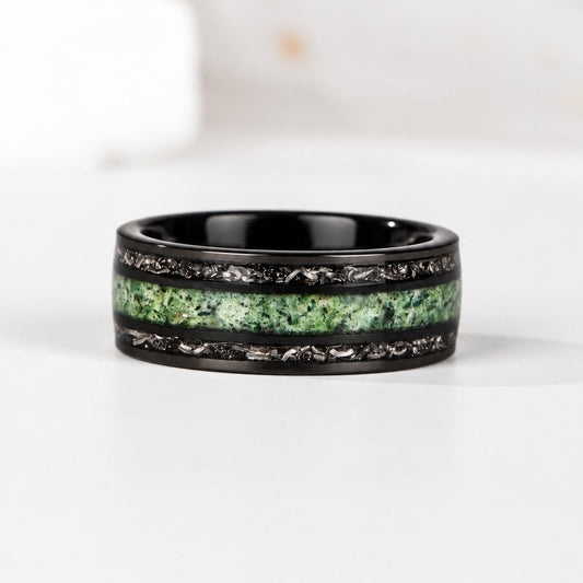 Natural Moss Agate Tungsten Ring