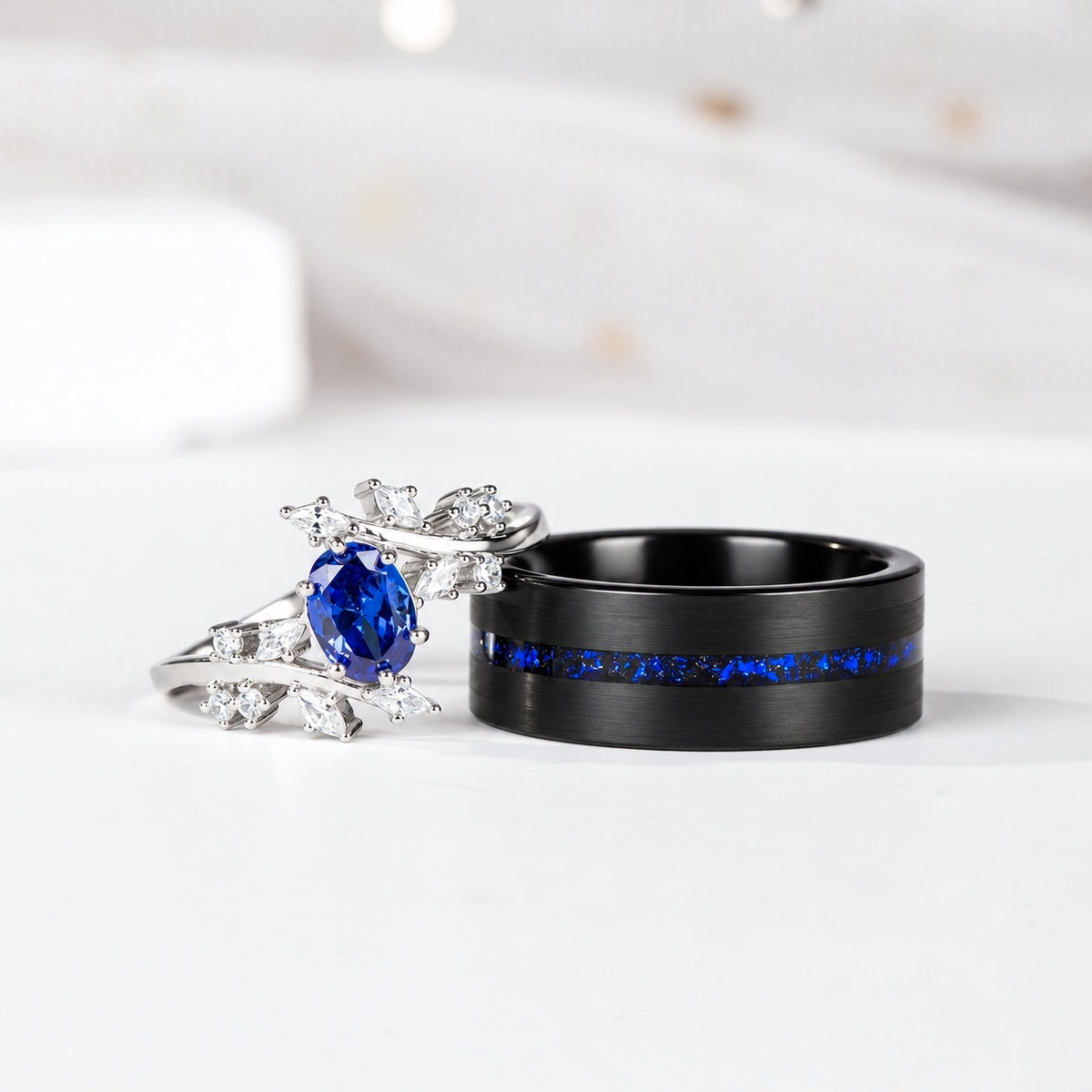 The Starfall - Blue Corundum Couple Rings