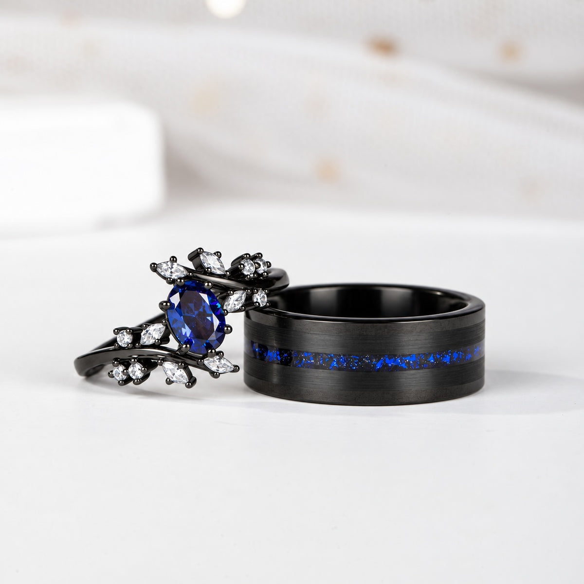 The Bluehour - Natural Blue Corundum Couple Rings