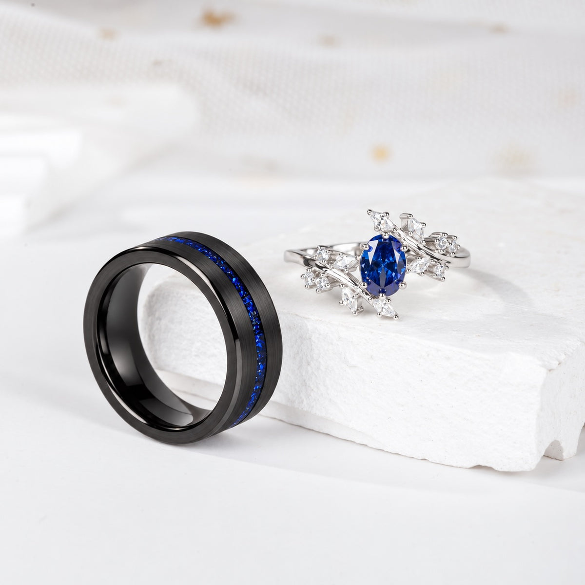 The Starfall - Blue Corundum Couple Rings