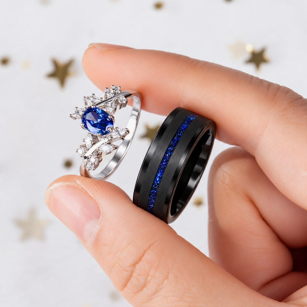 The Starfall - Blue Corundum Couple Rings
