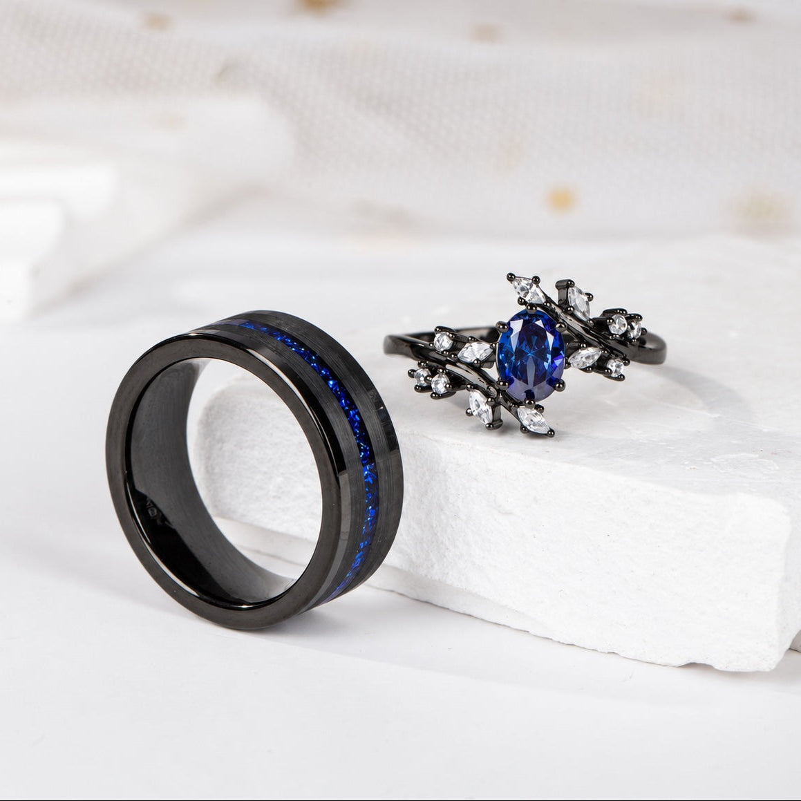 The Bluehour - Natural Blue Corundum Couple Rings