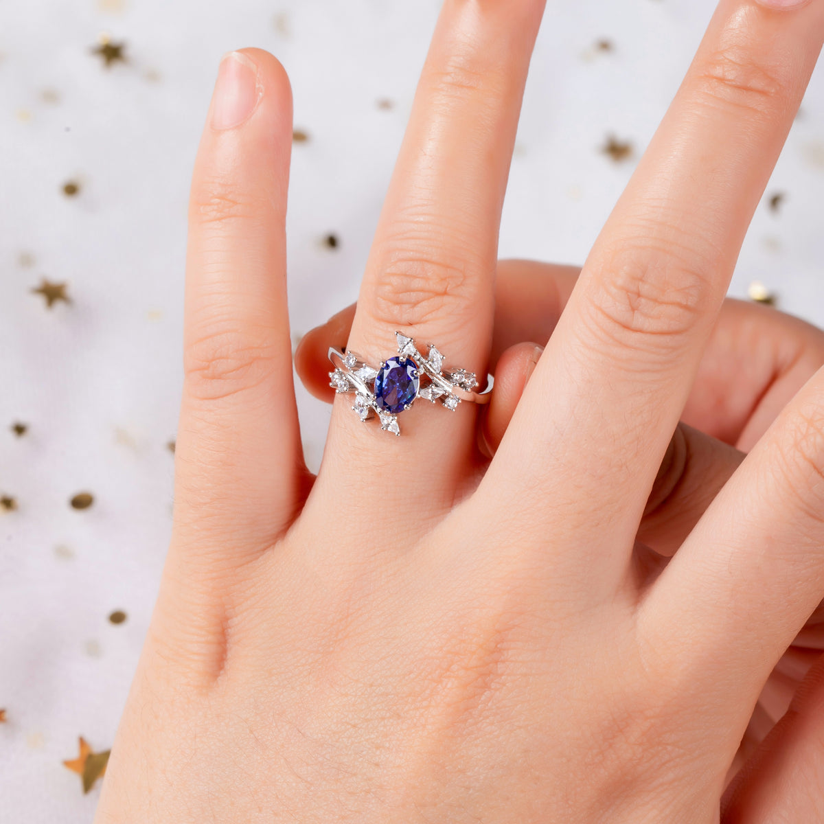 The Starfall - Blue Corundum Couple Rings