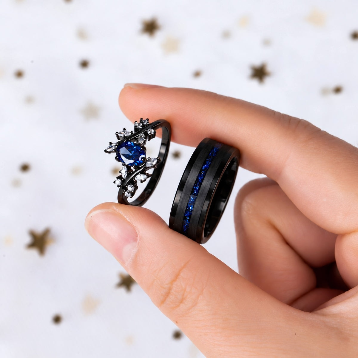 The Bluehour - Natural Blue Corundum Couple Rings