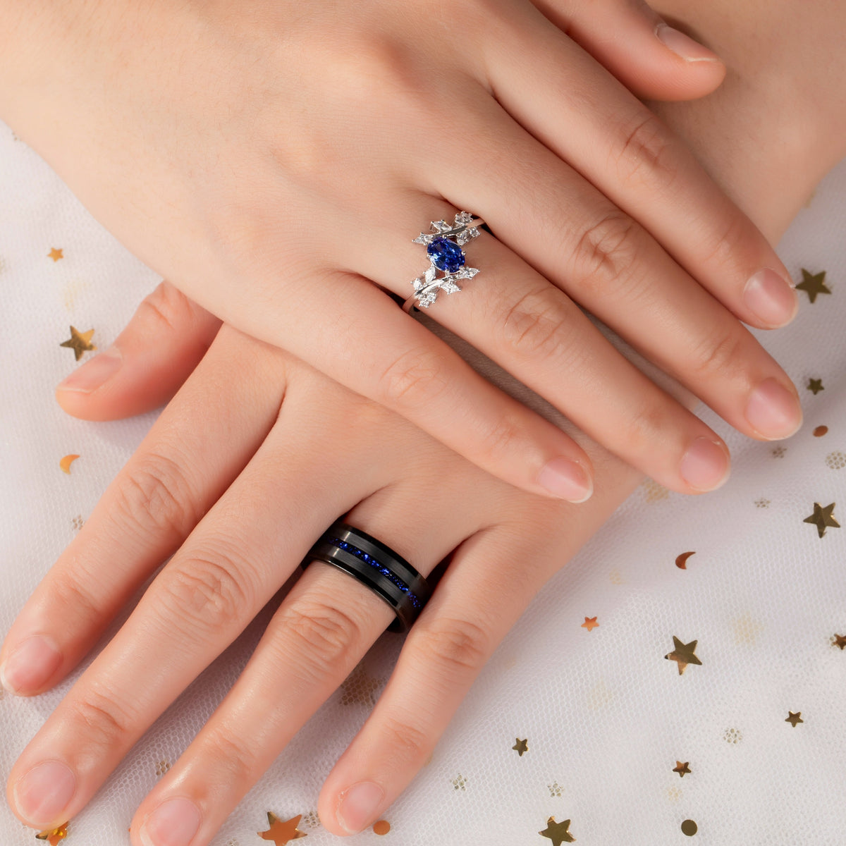 The Starfall - Blue Corundum Couple Rings