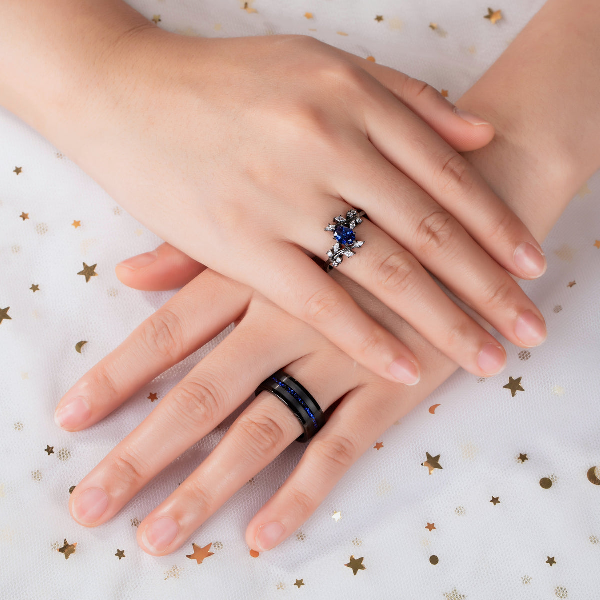 The Bluehour - Natural Blue Corundum Couple Rings