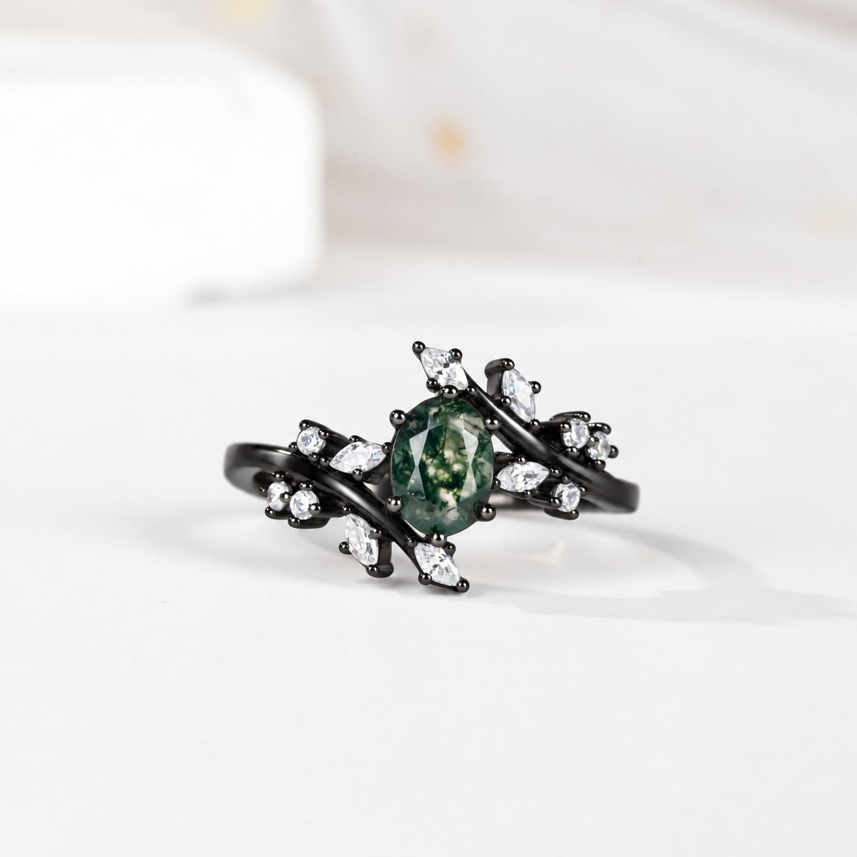 The Everwood - Natural Moss Agate Couple Rings