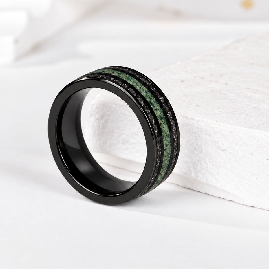 Natural Moss Agate Tungsten Ring
