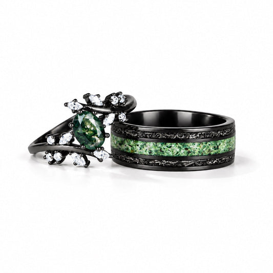 The Everwood - Natural Moss Agate Couple Rings